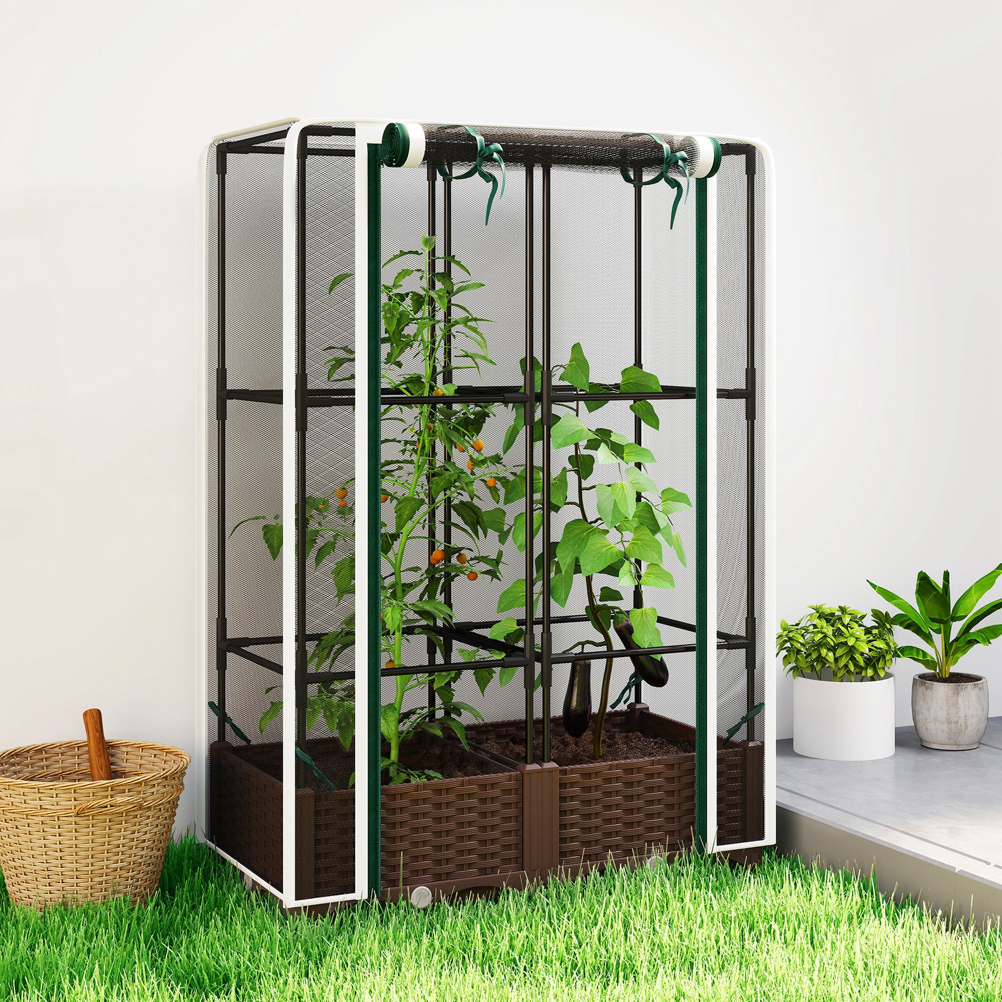 Raised Garden Bed with Trellis, 46.5"with Crop Cage for Outdoor Patio Climbing Plants, Vines, Vegetables, Flowers, White - Image 3