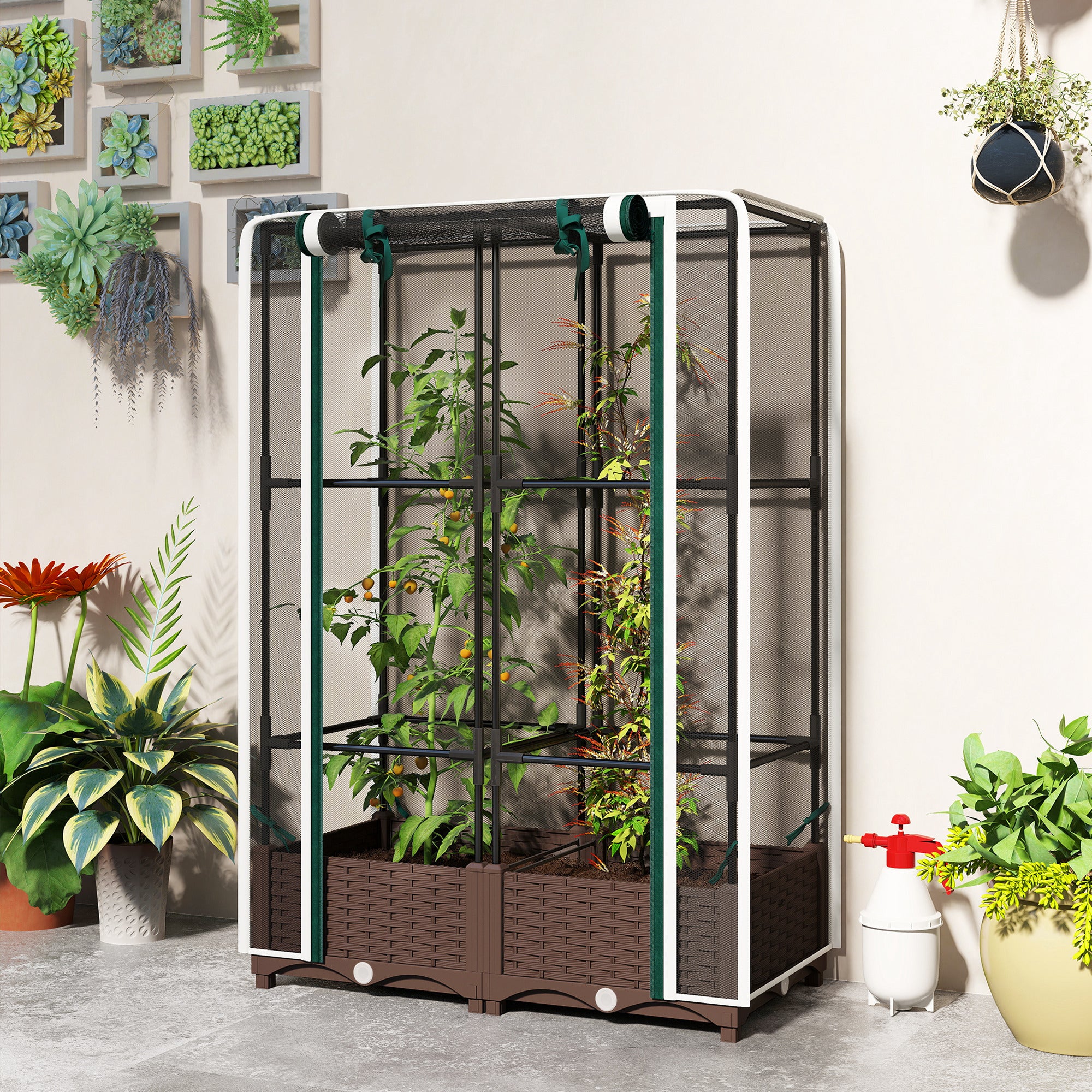 Raised Garden Bed with Trellis, 46.5"with Crop Cage for Outdoor Patio Climbing Plants, Vines, Vegetables, Flowers, White - Image 4
