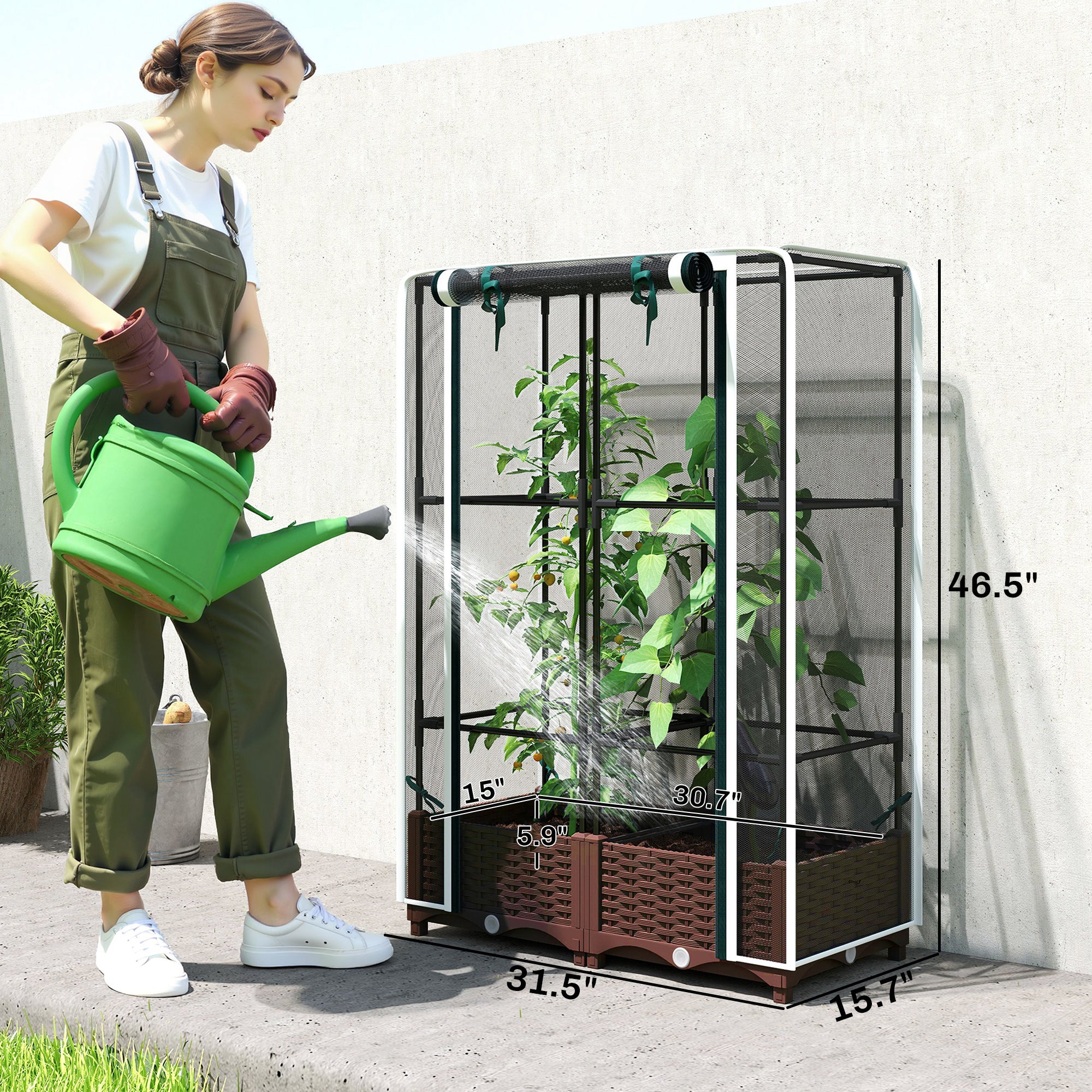 Raised Garden Bed with Trellis, 46.5"with Crop Cage for Outdoor Patio Climbing Plants, Vines, Vegetables, Flowers, White - Image 5