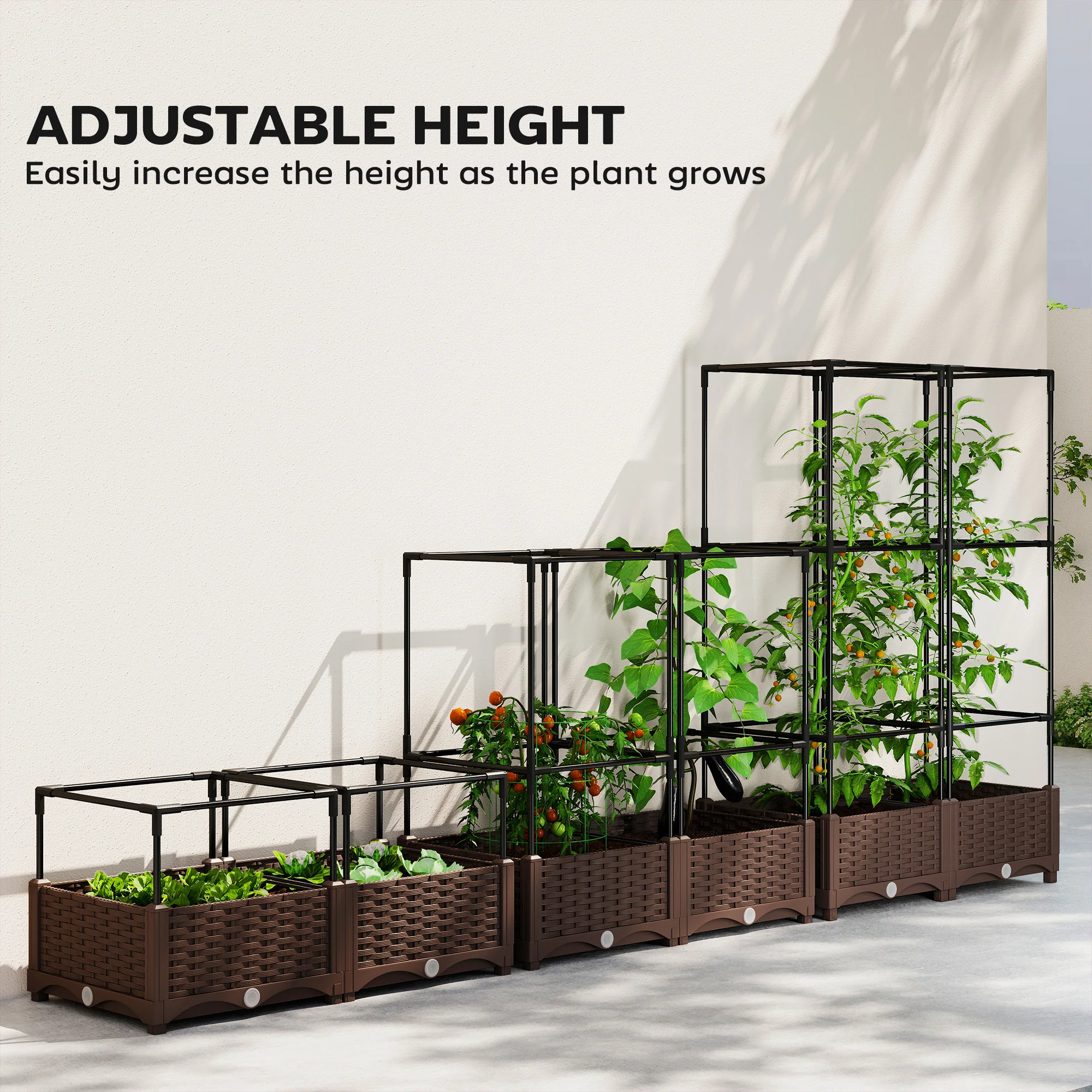 Raised Garden Bed with Trellis, 46.5"with Crop Cage for Outdoor Patio Climbing Plants, Vines, Vegetables, Flowers, White - Image 7