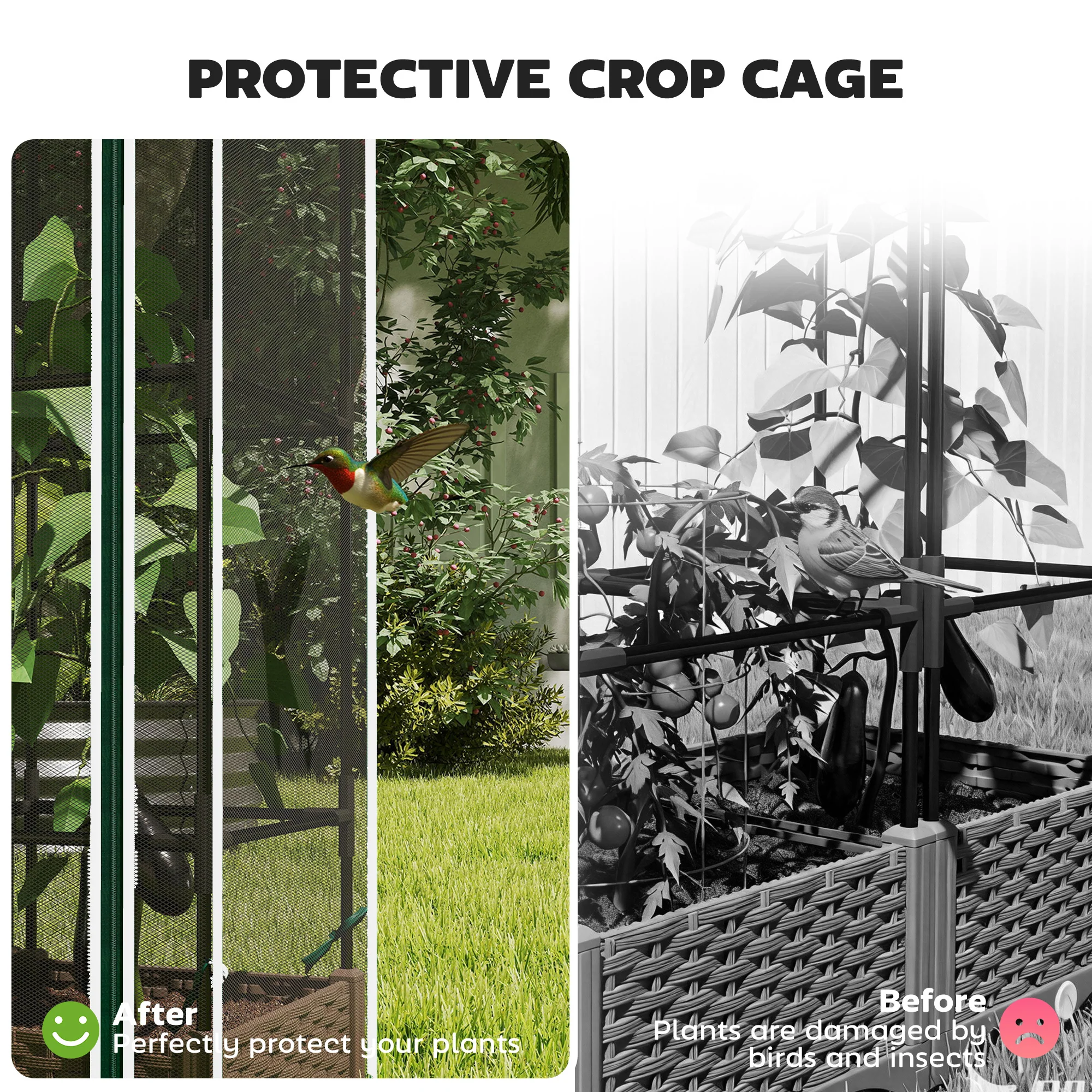 Raised Garden Bed with Trellis, 46.5"with Crop Cage for Outdoor Patio Climbing Plants, Vines, Vegetables, Flowers, White - Image 8
