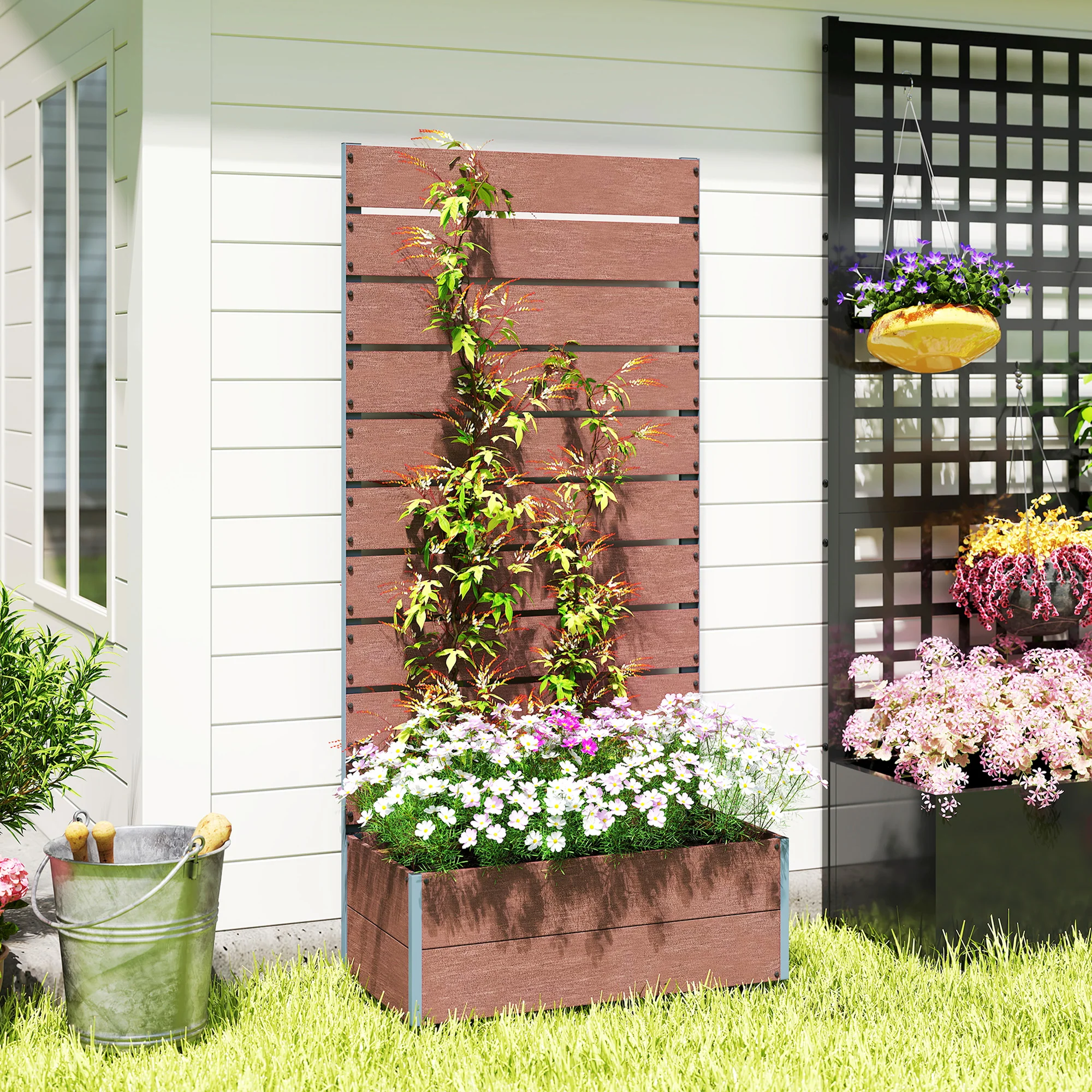 28" x 15" x 59" Raised Garden Bed with Trellis, Light Brown - Image 10
