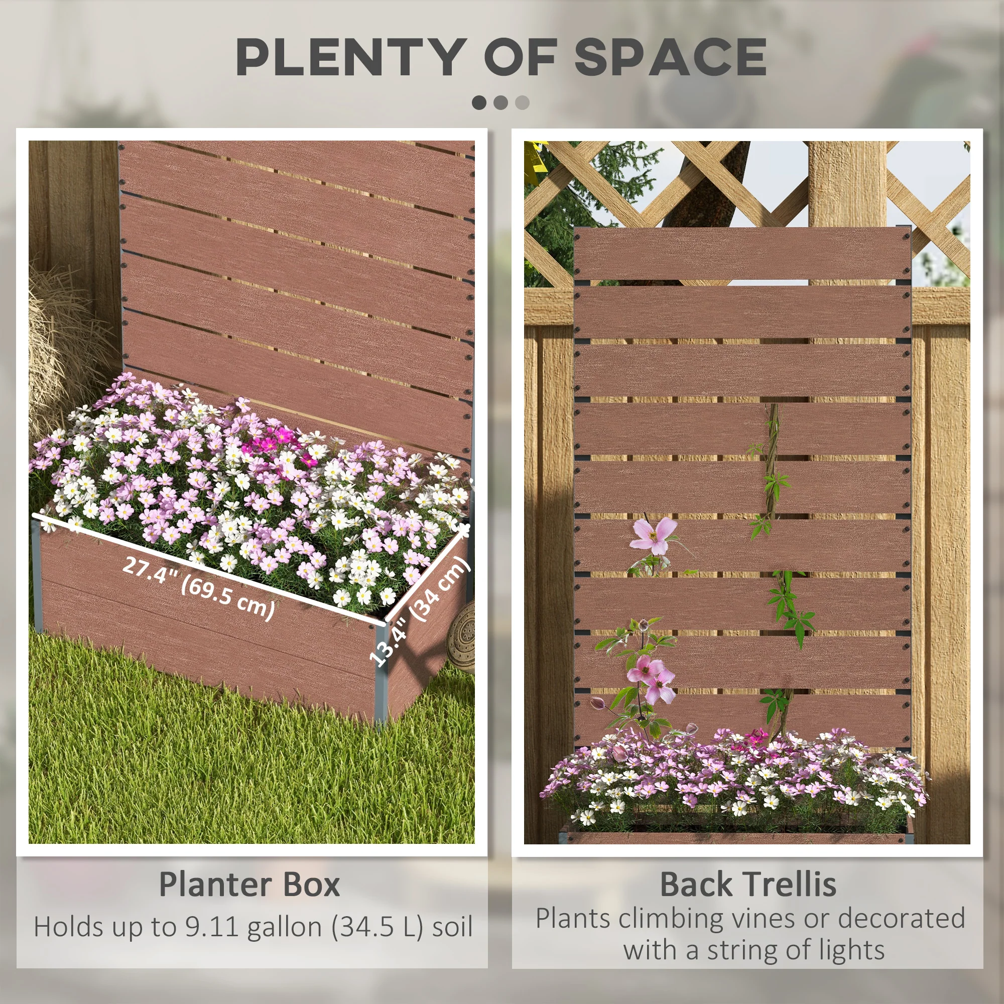 28" x 15" x 59" Raised Garden Bed with Trellis, Light Brown - Image 6