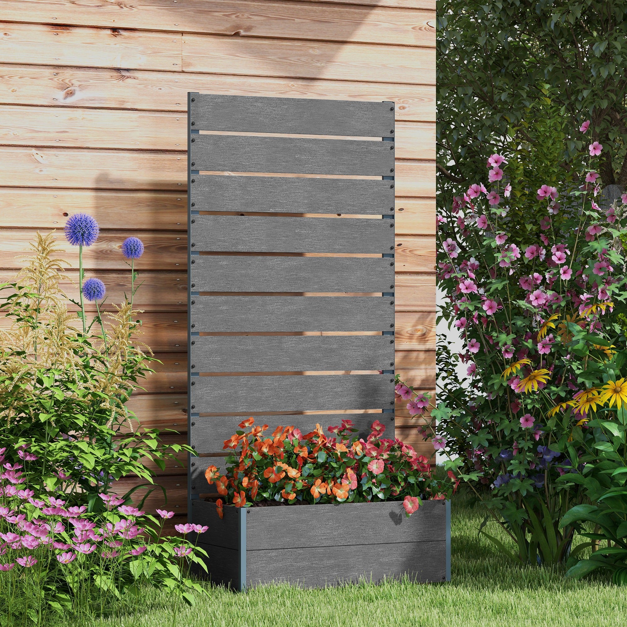 28" x 15" x 59" Raised Garden Bed with Trellis, Dark Grey - Image 3