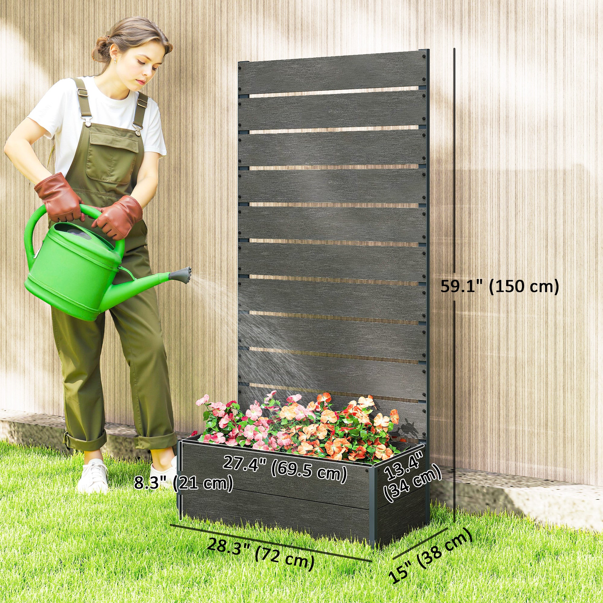 28" x 15" x 59" Raised Garden Bed with Trellis, Dark Grey - Image 5