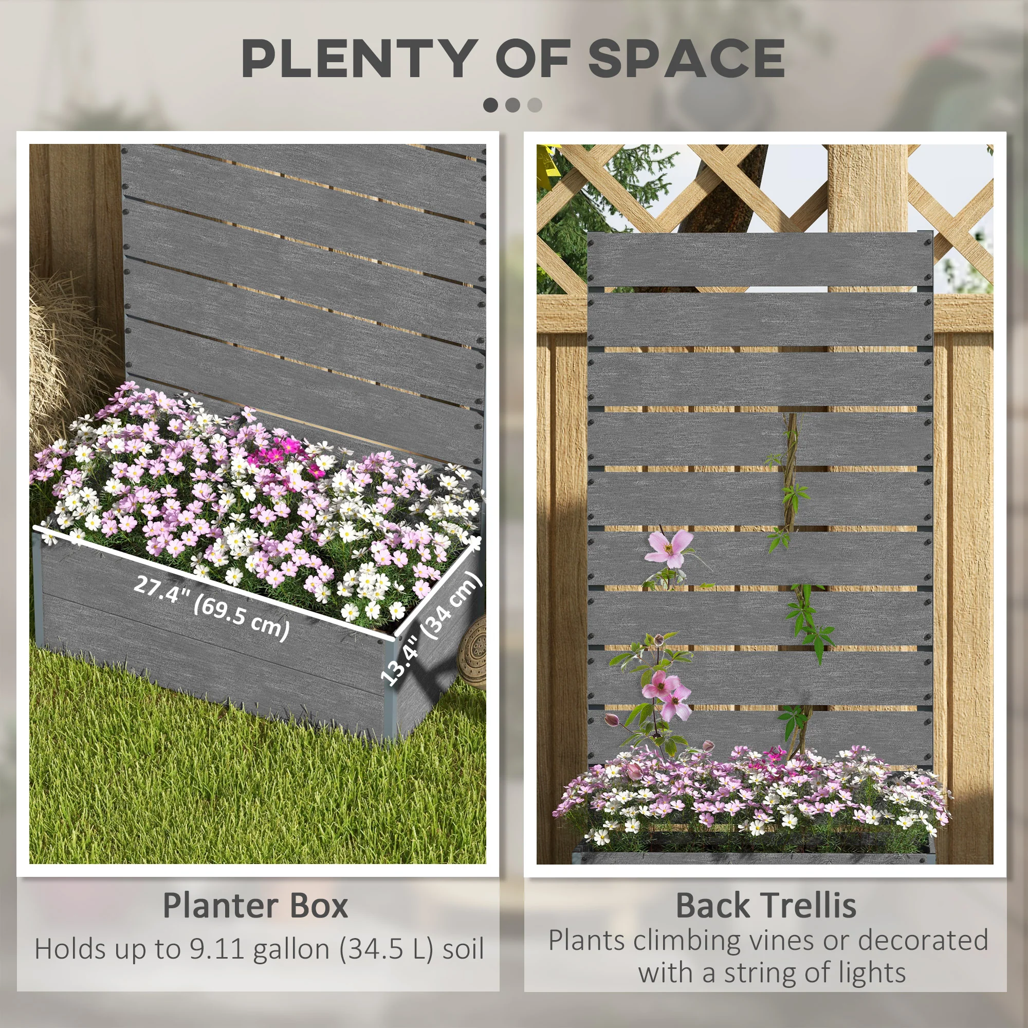 28" x 15" x 59" Raised Garden Bed with Trellis, Dark Grey - Image 6