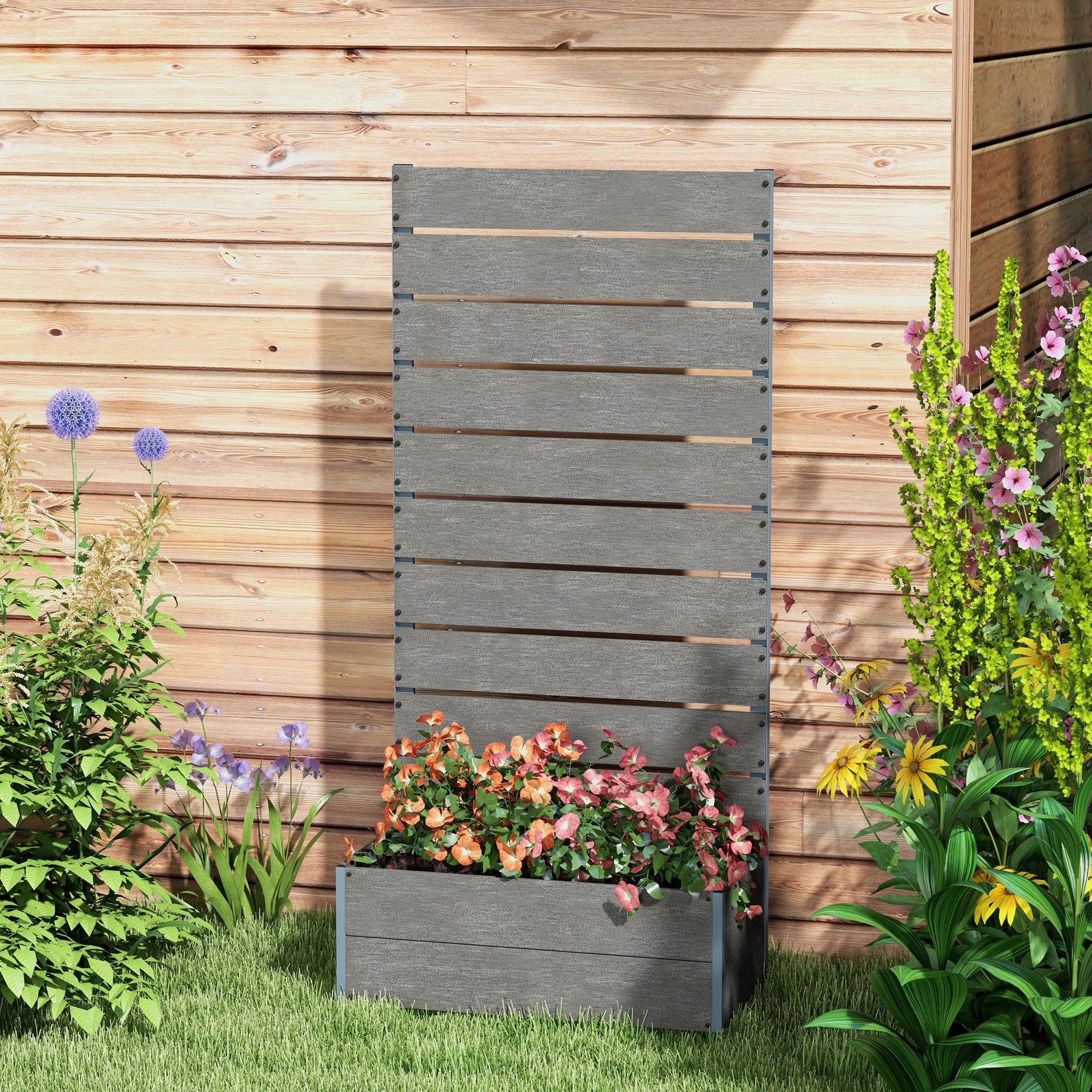 28" x 15" x 59" Raised Garden Bed with Trellis, Dark Grey - Image 9