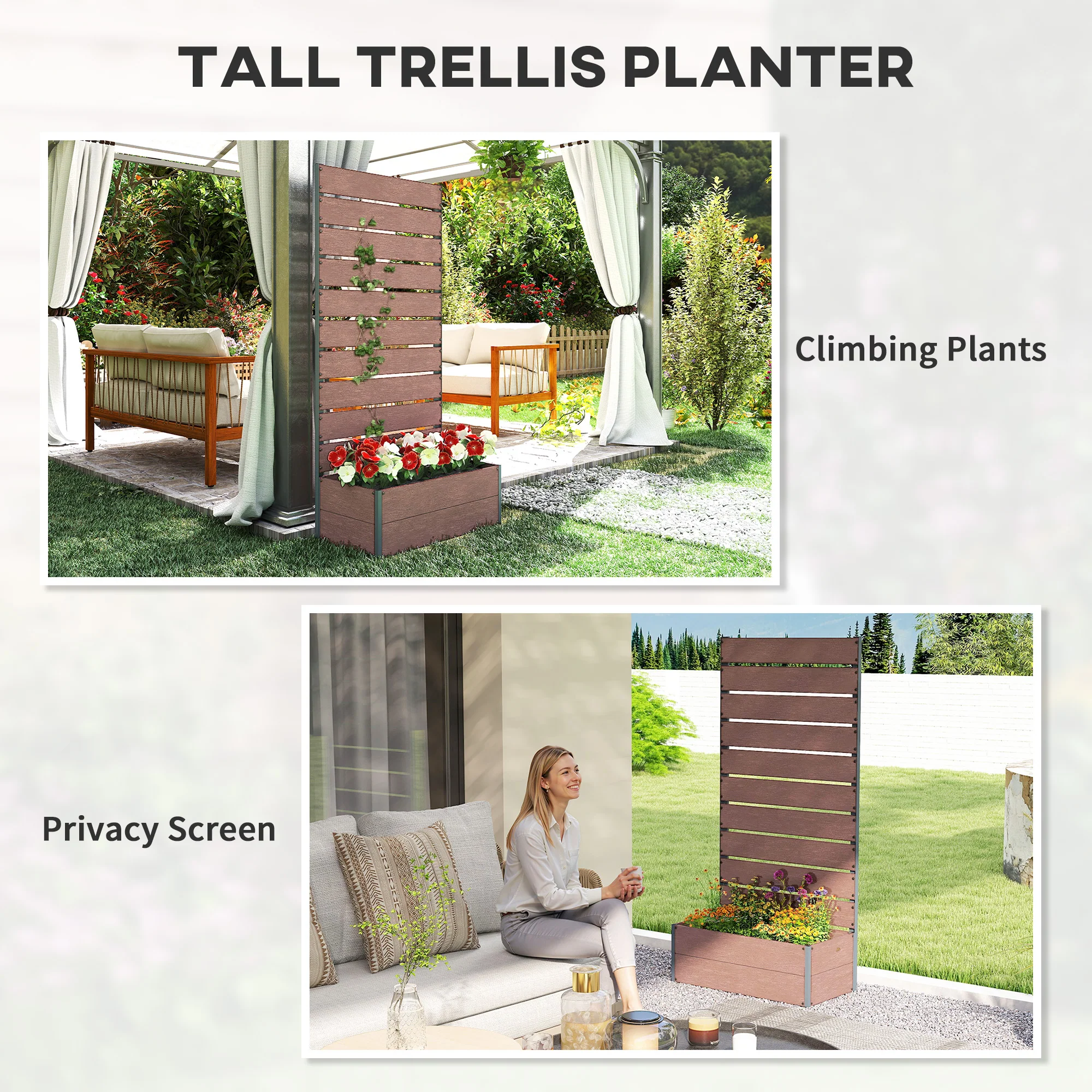 28" x 15" x 59" Raised Garden Bed with Trellis, Light Brown - Image 8