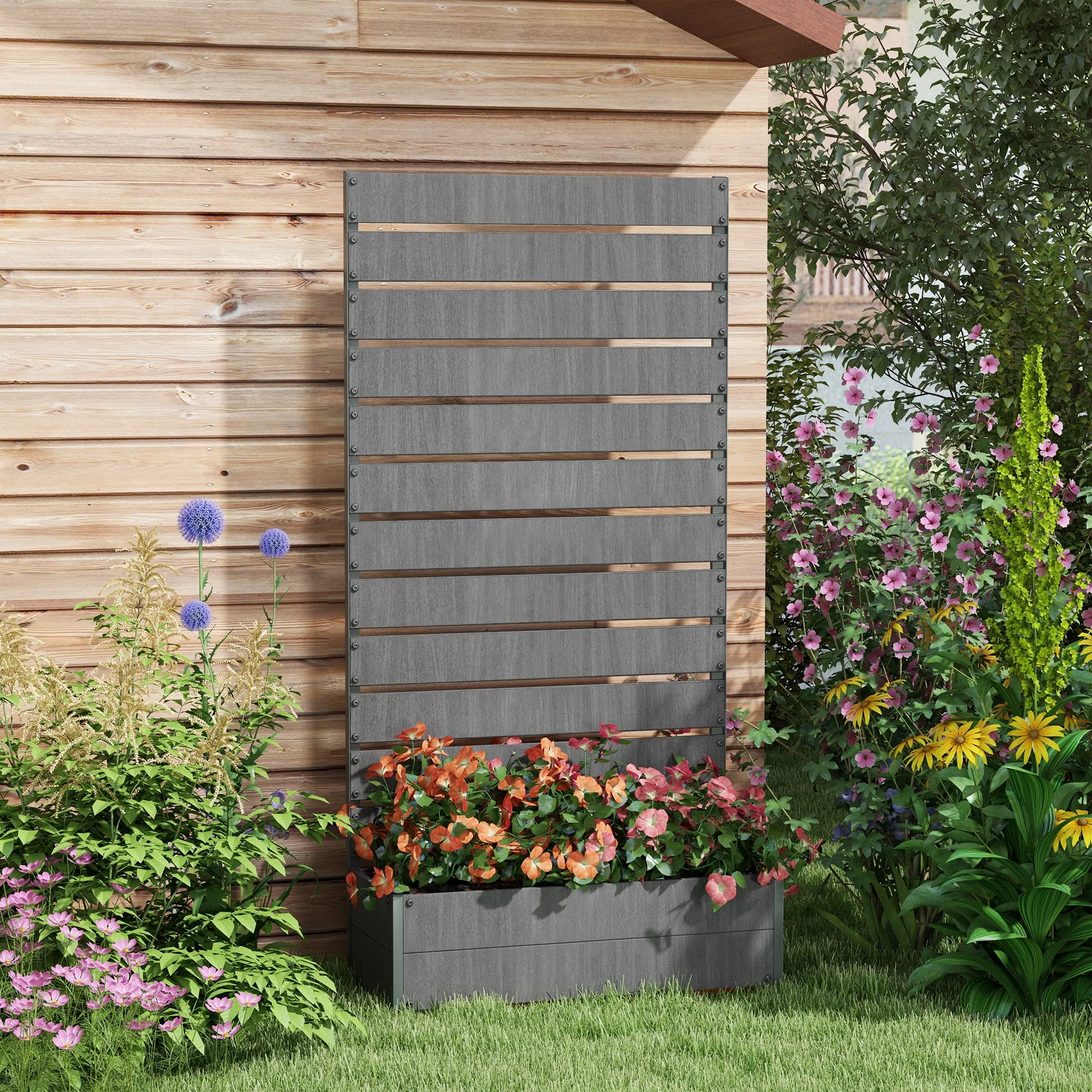 35.6" x 15" x 70.9" Raised Garden Bed with Trellis, Dark Grey - Image 4