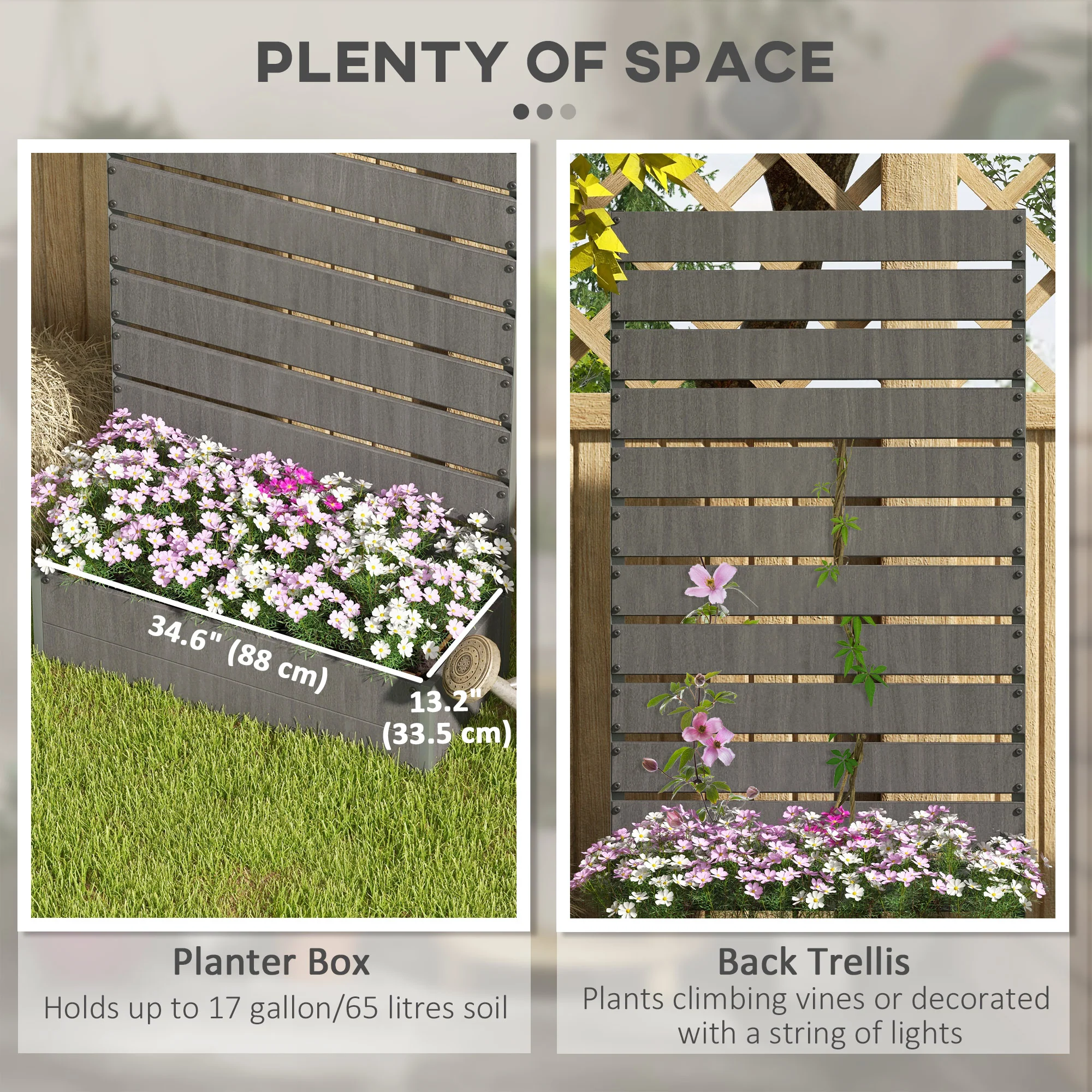 35.6" x 15" x 70.9" Raised Garden Bed with Trellis, Dark Grey - Image 6