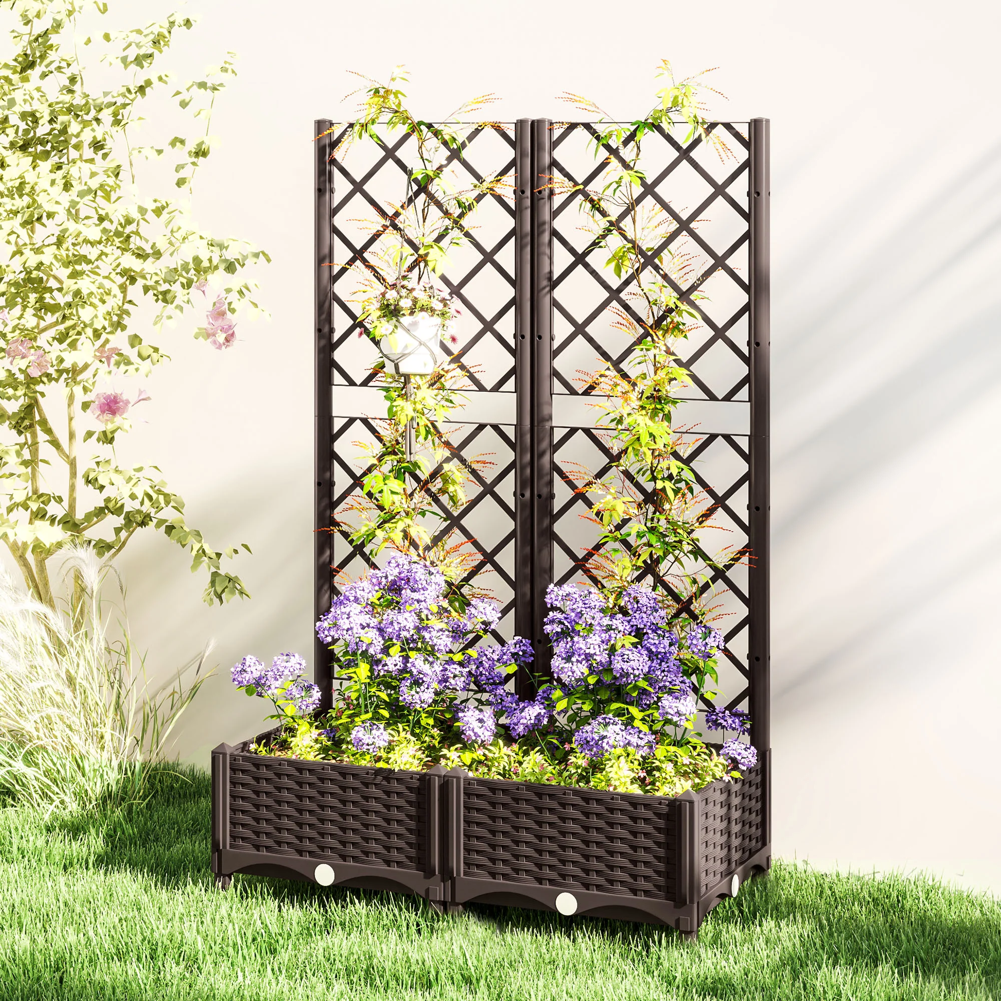 32" x 16" x 48" Plastic Raised Garden Bed with Trellis, Drainage Holes and Drain Plugs - Image 11