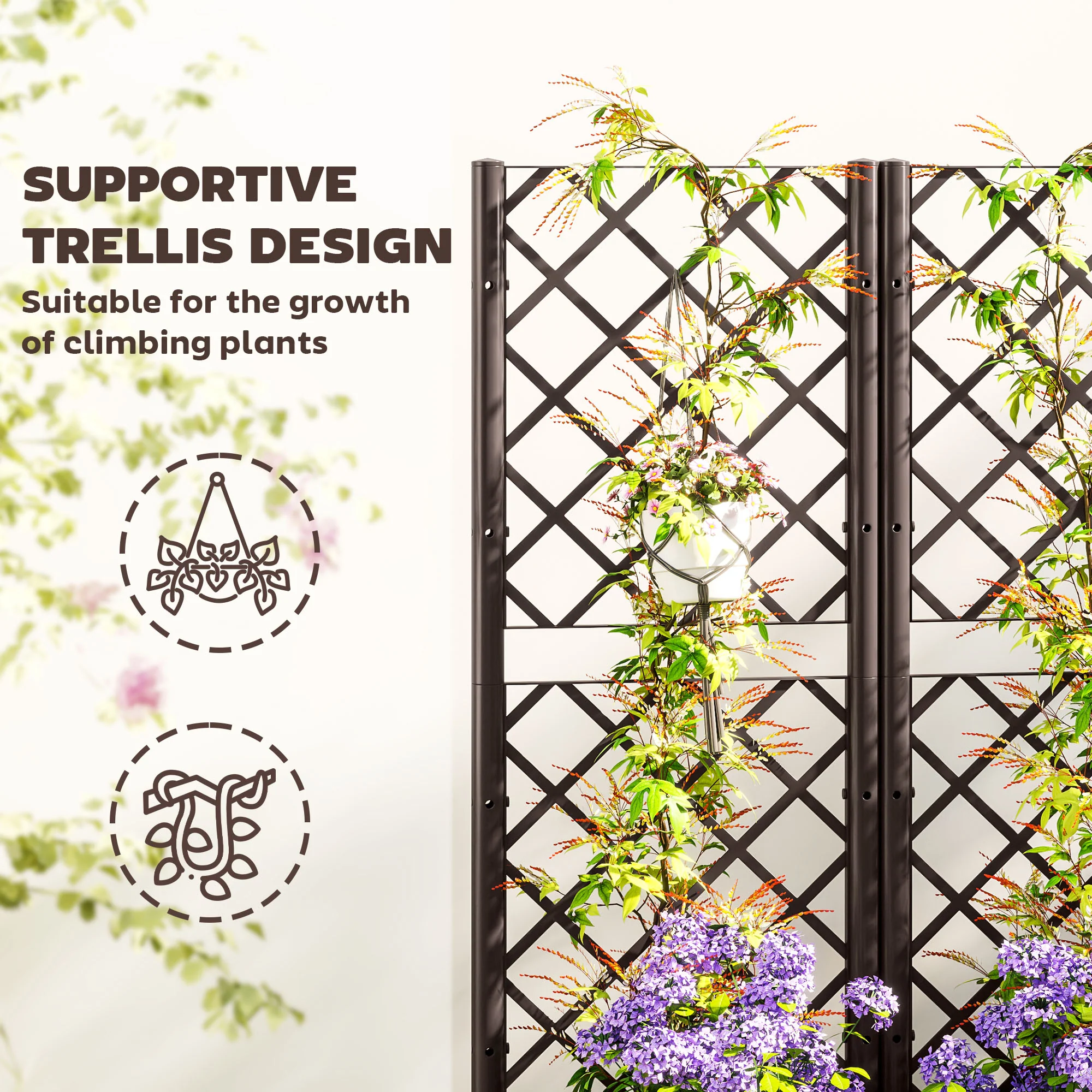 32" x 16" x 48" Plastic Raised Garden Bed with Trellis, Drainage Holes and Drain Plugs - Image 6
