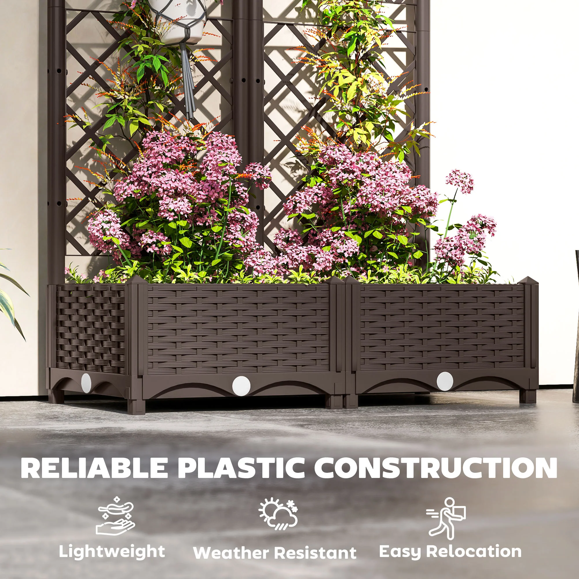 32" x 16" x 48" Plastic Raised Garden Bed with Trellis, Drainage Holes and Drain Plugs - Image 7