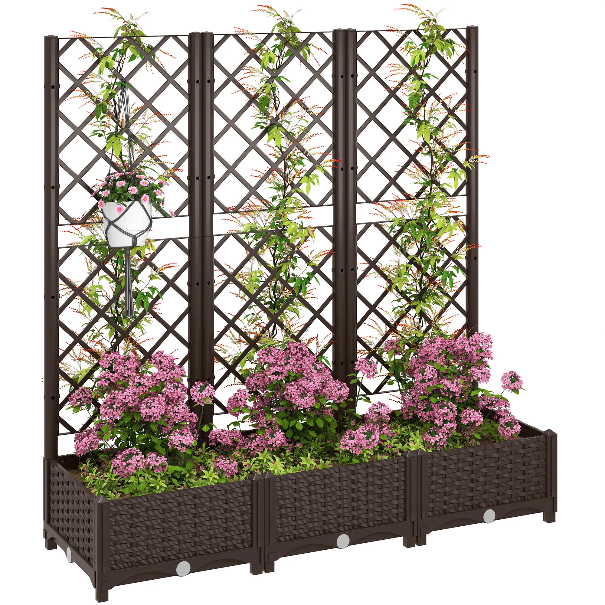 47" x 16" x 48" Plastic Raised Garden Bed with Trellis, Drainage Holes and Drain Plugs