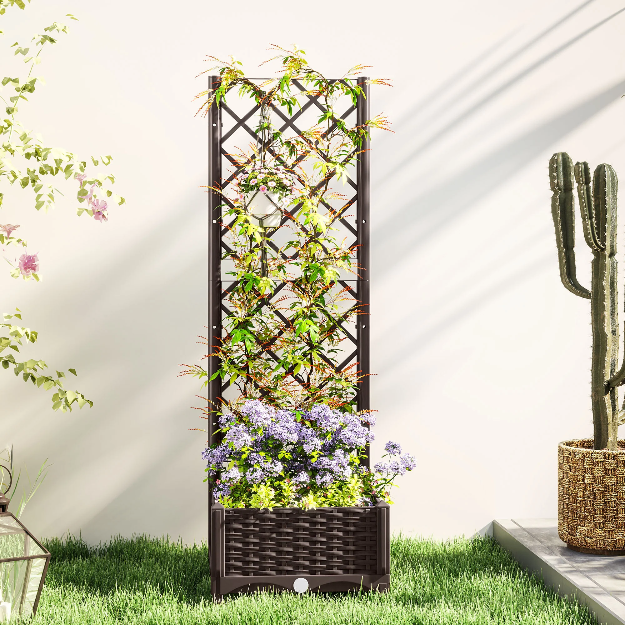 16" x 16" x 48" Plastic Raised Garden Bed with Trellis, Drainage Holes and Drain Plugs - Image 10