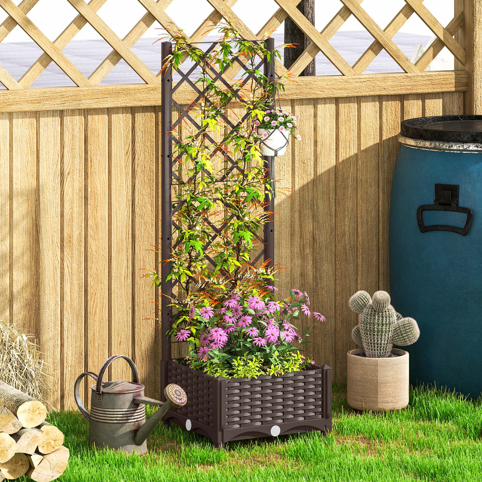 16" x 16" x 48" Plastic Raised Garden Bed with Trellis, Drainage Holes and Drain Plugs - Image 11
