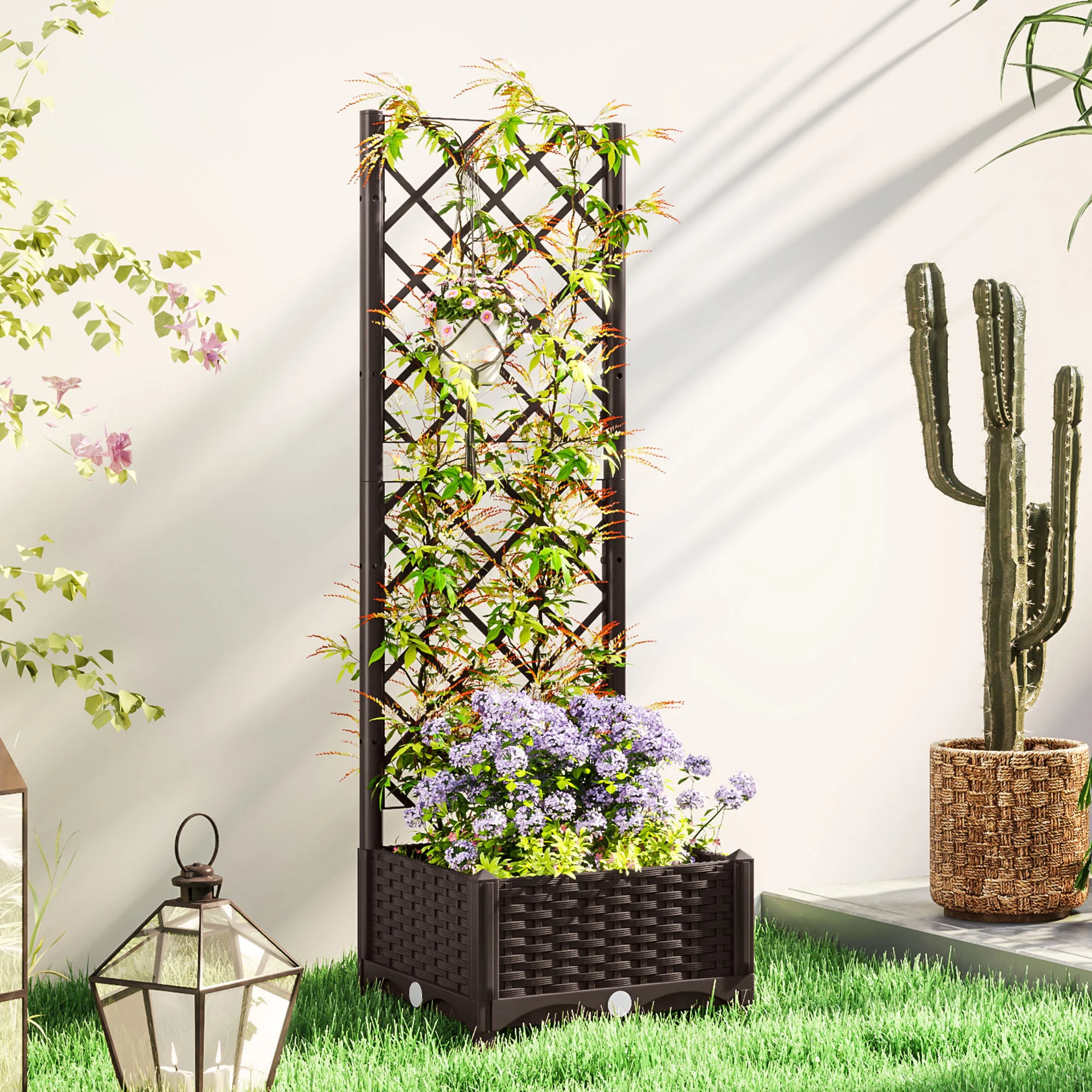 16" x 16" x 48" Plastic Raised Garden Bed with Trellis, Drainage Holes and Drain Plugs - Image 3