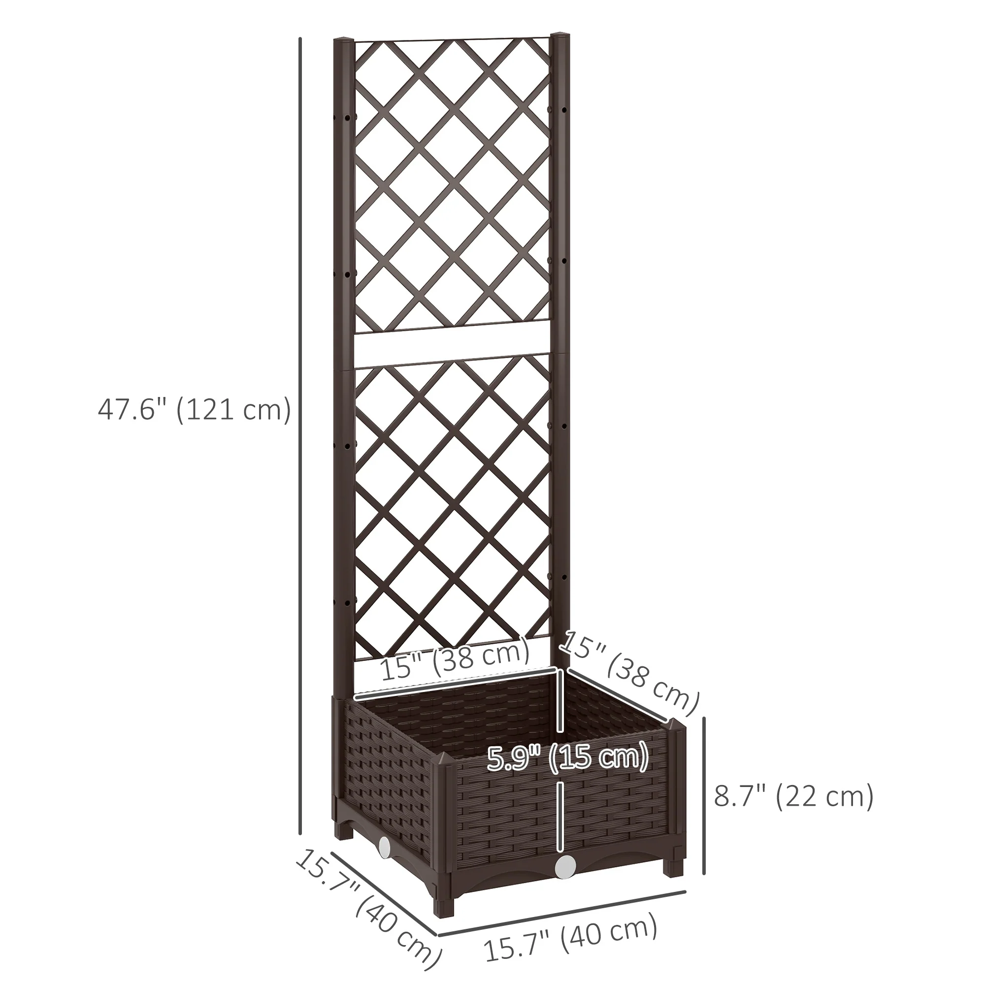 16" x 16" x 48" Plastic Raised Garden Bed with Trellis, Drainage Holes and Drain Plugs - Image 5