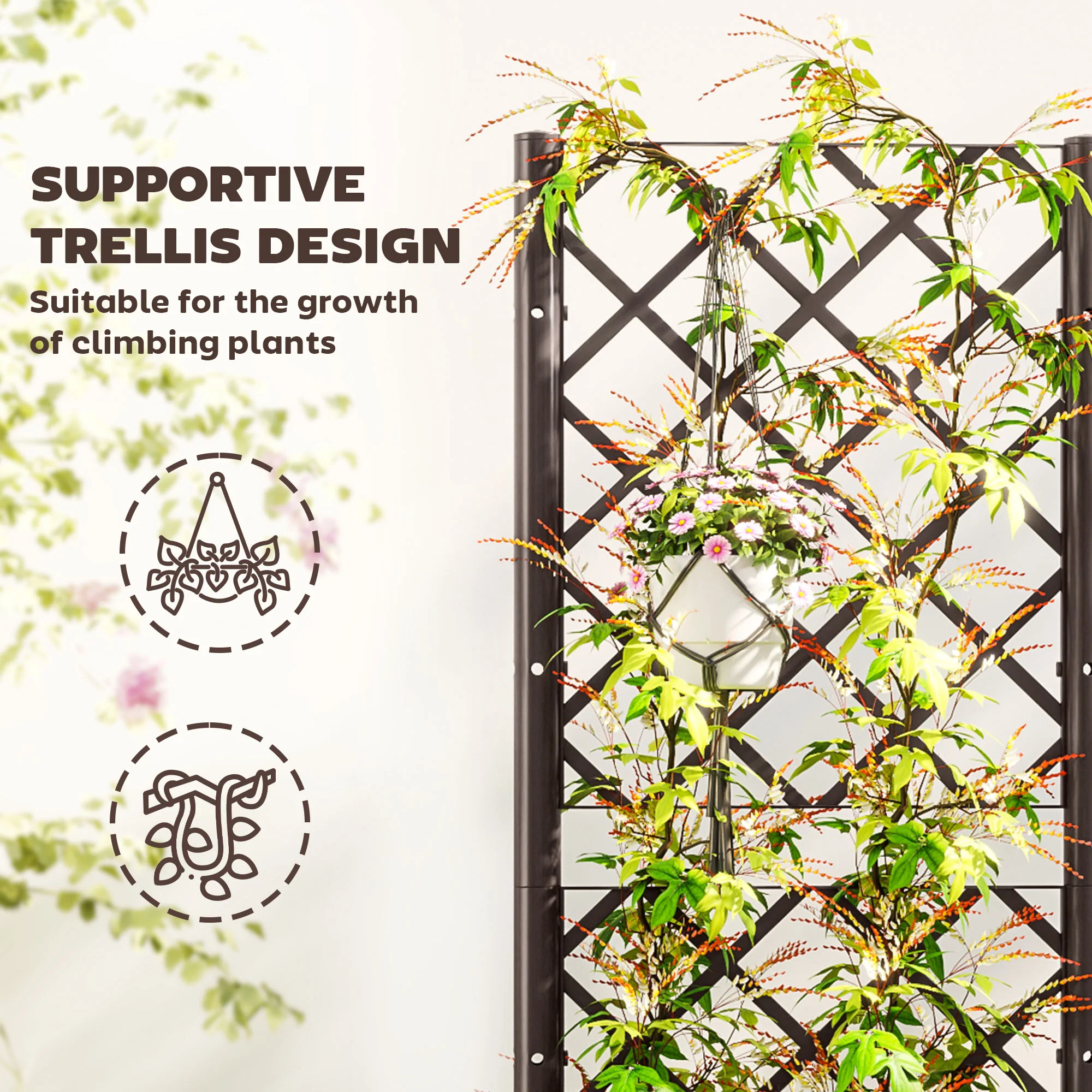 16" x 16" x 48" Plastic Raised Garden Bed with Trellis, Drainage Holes and Drain Plugs - Image 6