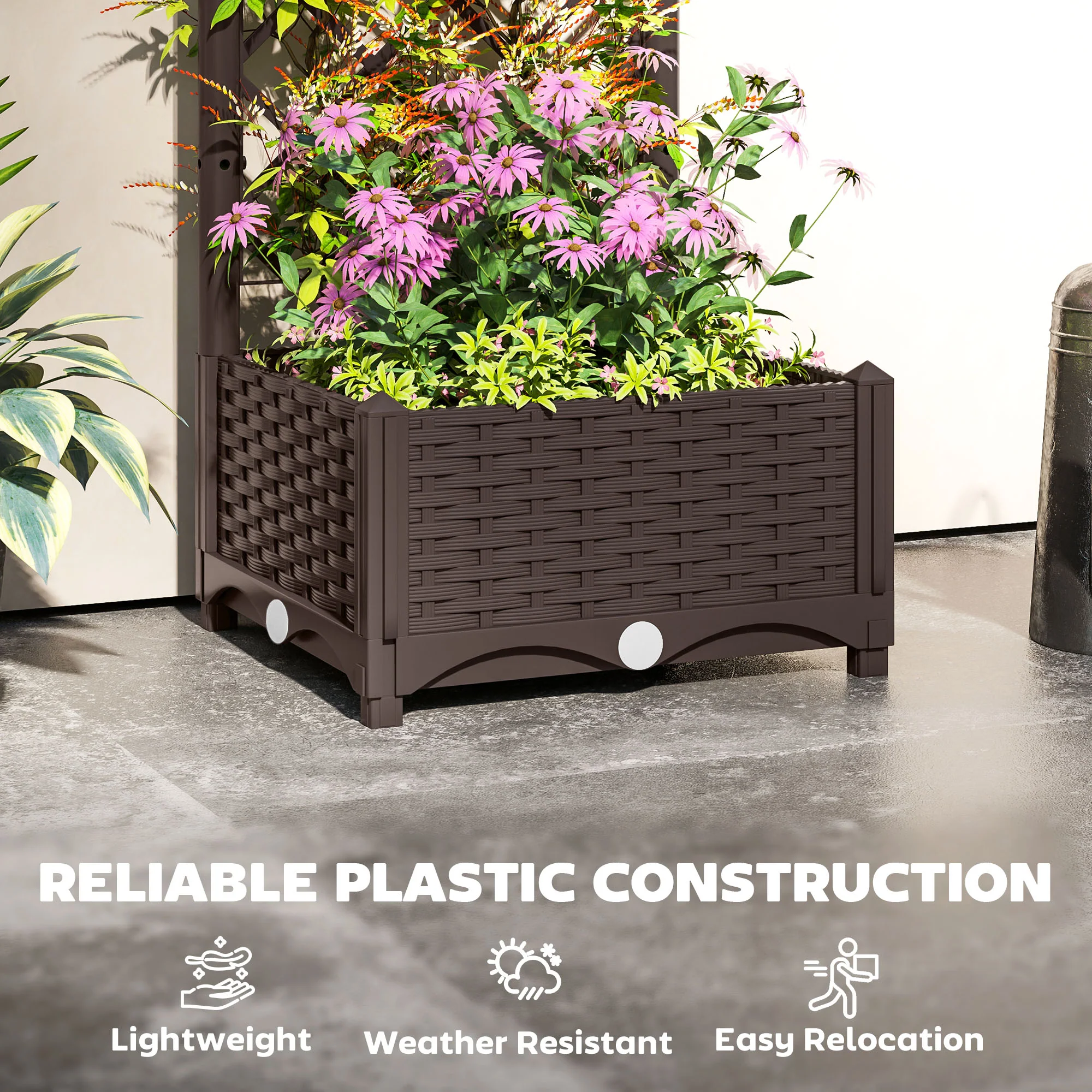 16" x 16" x 48" Plastic Raised Garden Bed with Trellis, Drainage Holes and Drain Plugs - Image 7