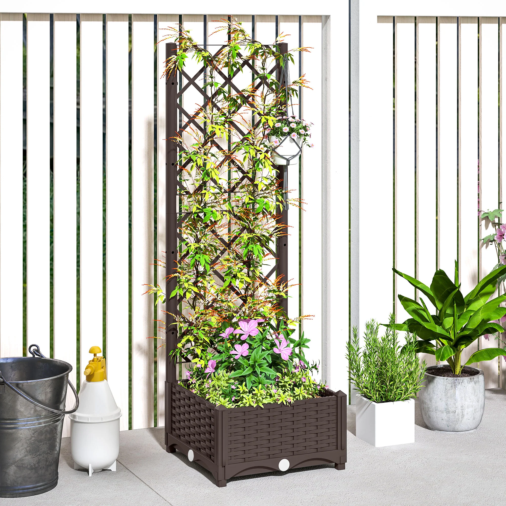 16" x 16" x 48" Plastic Raised Garden Bed with Trellis, Drainage Holes and Drain Plugs - Image 9