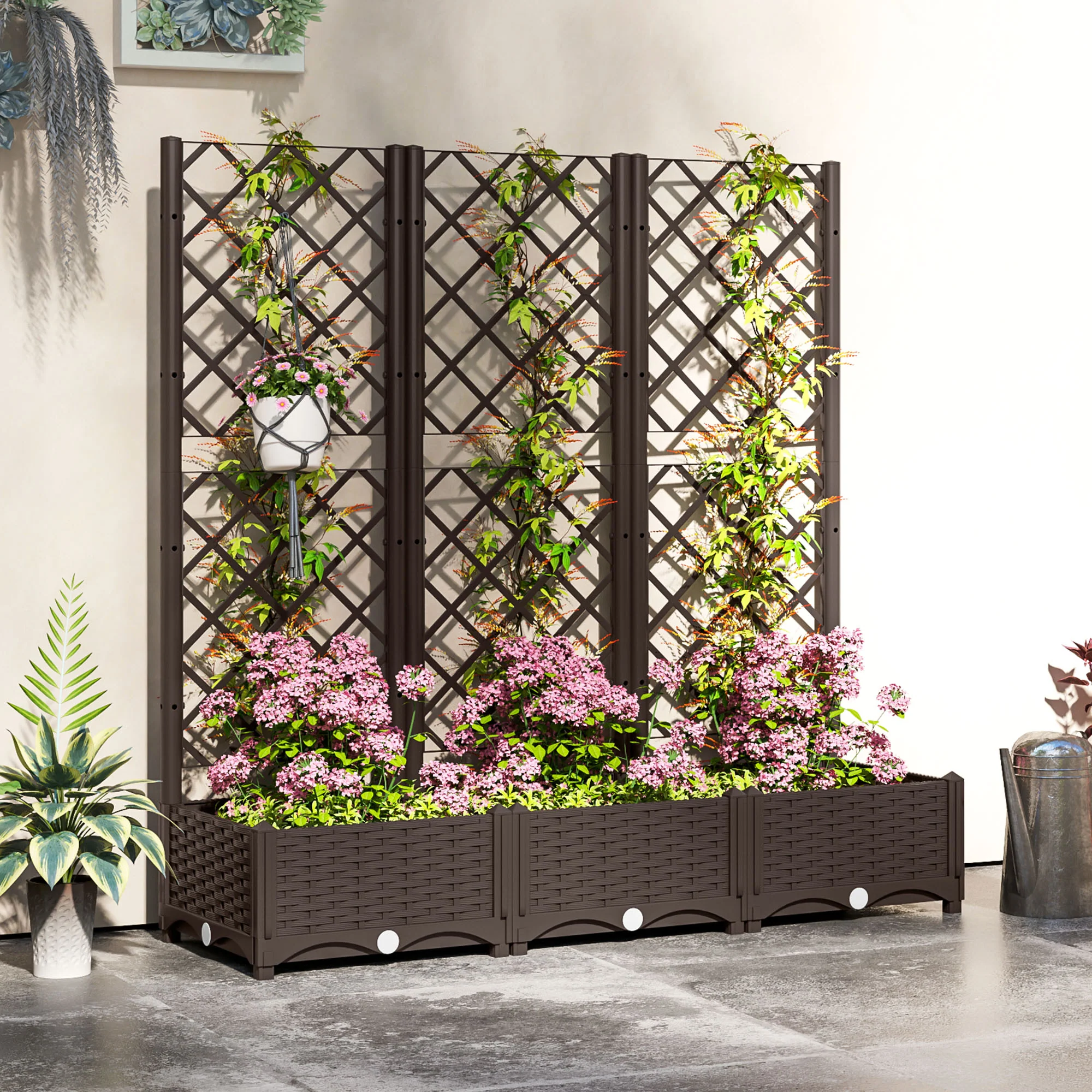 47" x 16" x 48" Plastic Raised Garden Bed with Trellis, Drainage Holes and Drain Plugs - Image 4