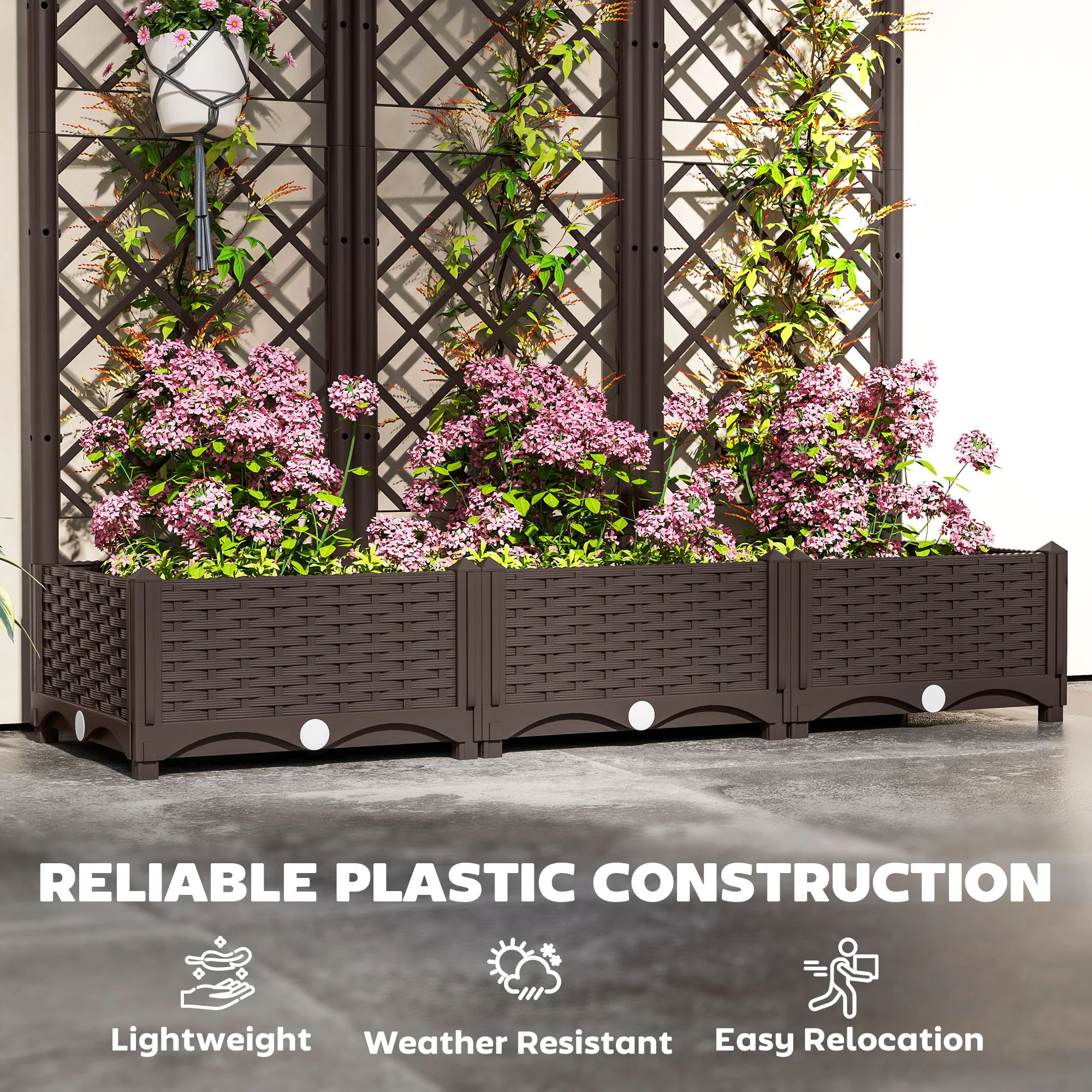 47" x 16" x 48" Plastic Raised Garden Bed with Trellis, Drainage Holes and Drain Plugs - Image 7