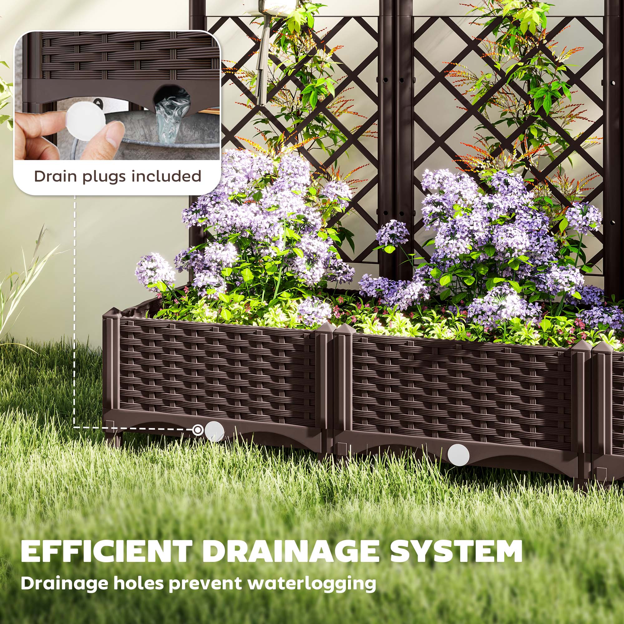 47" x 16" x 48" Plastic Raised Garden Bed with Trellis, Drainage Holes and Drain Plugs - Image 8