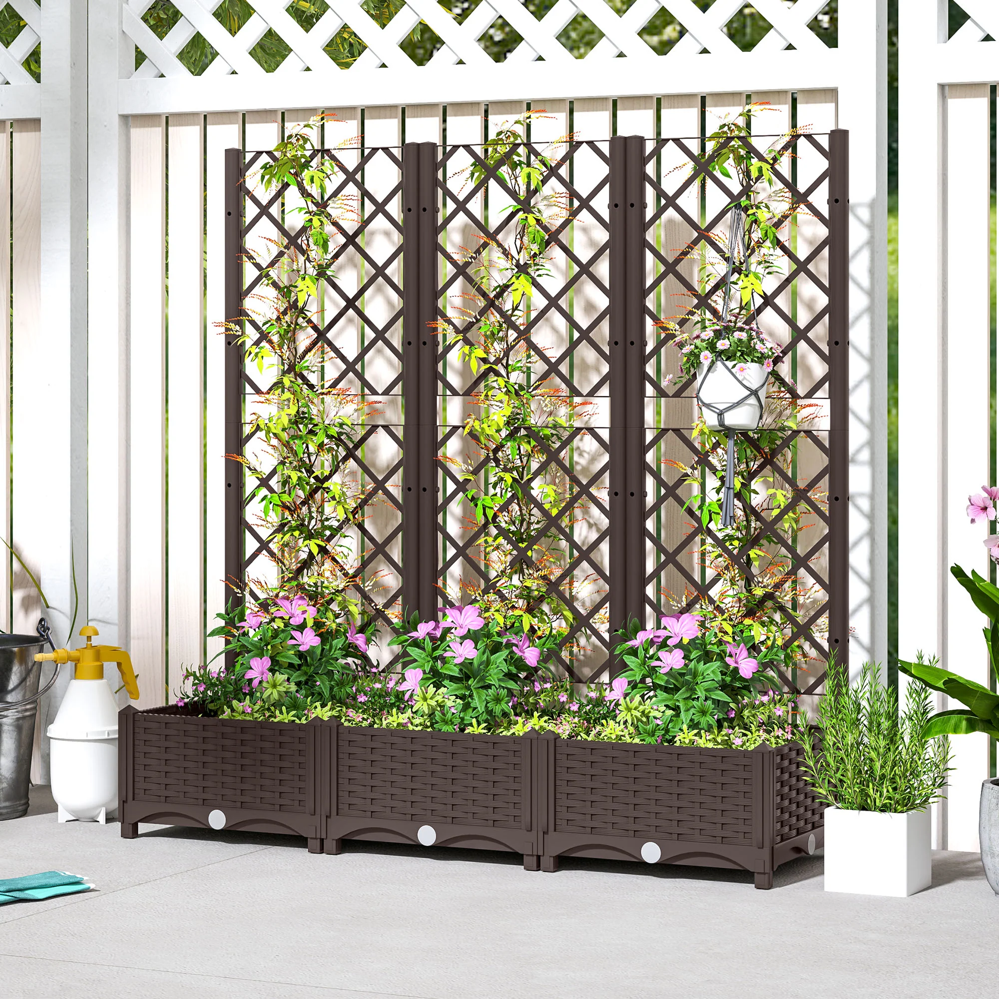 47" x 16" x 48" Plastic Raised Garden Bed with Trellis, Drainage Holes and Drain Plugs - Image 9
