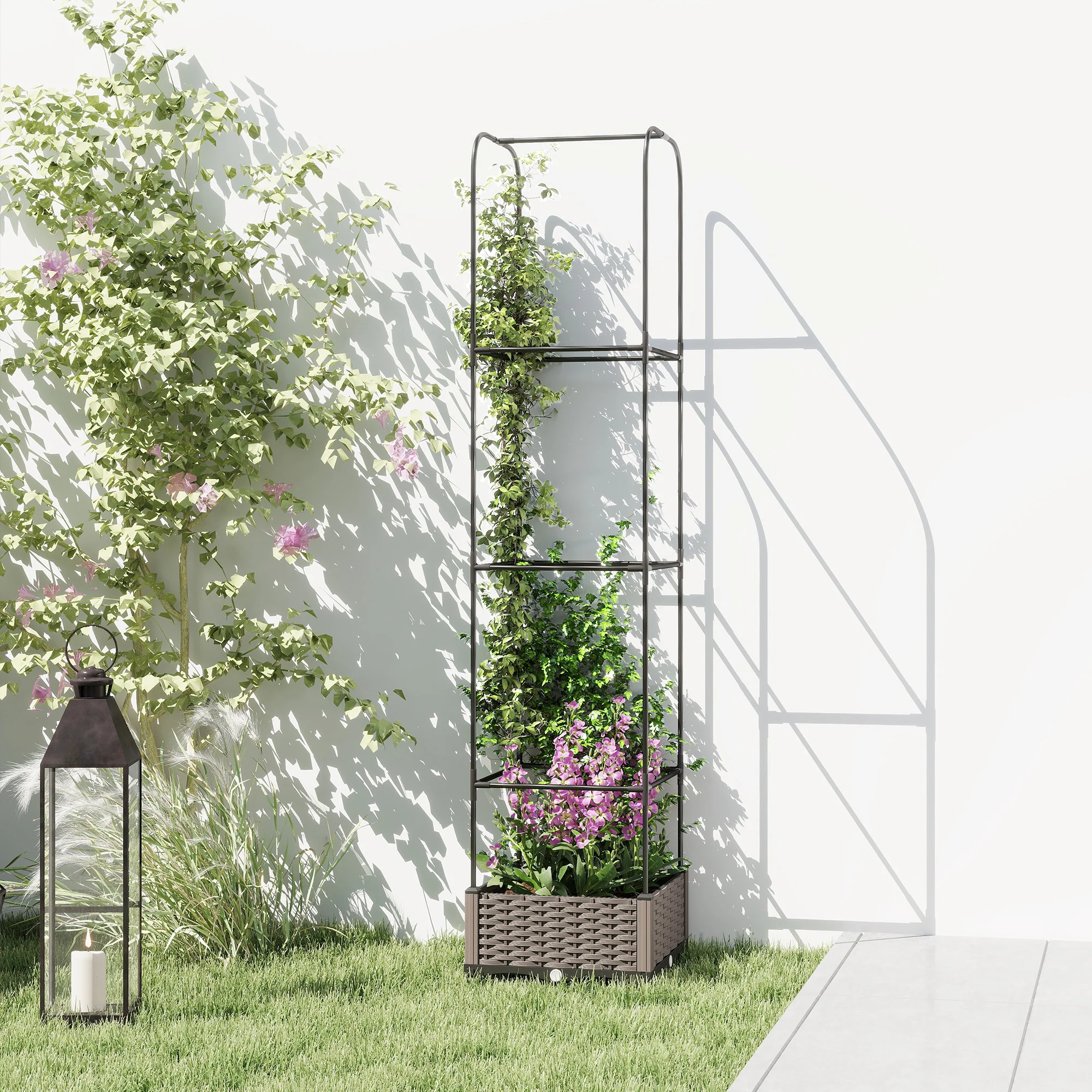 Self Watering Raised Garden Bed with Trellis, 40 x 40 x 179 cm, Black - Image 9
