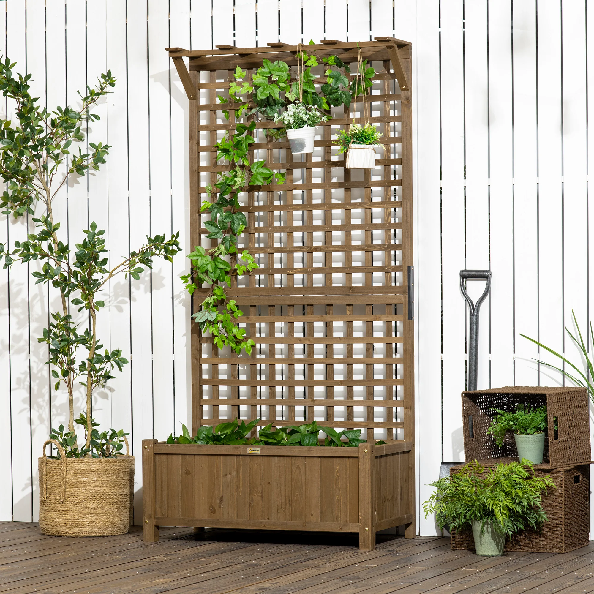 Raised Garden Bed, Wood Planter with Trellis for Vine Climbing, Privacy Screen Planter Box to Grow Vegetables, Herbs, and Flowers for Backyard, Patio, Deck, Coffee - Image 10