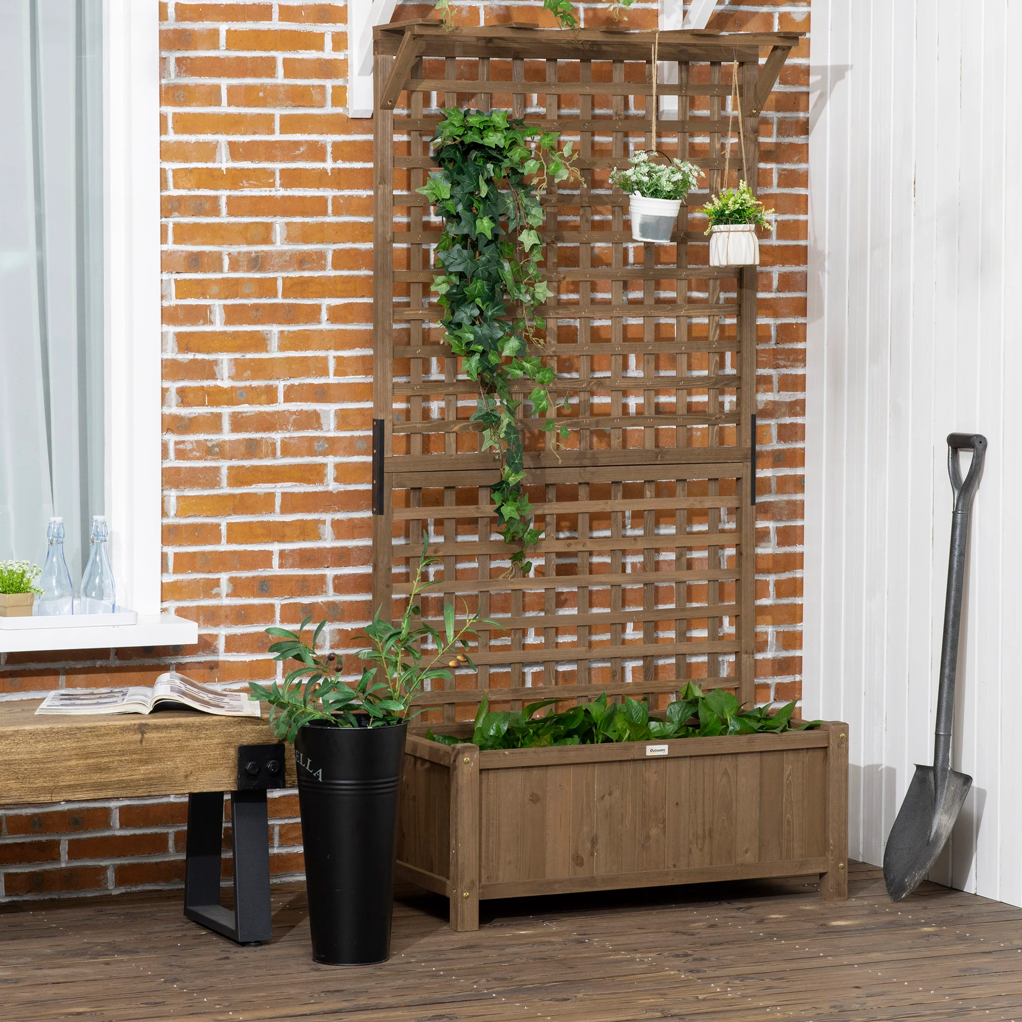 Raised Garden Bed, Wood Planter with Trellis for Vine Climbing, Privacy Screen Planter Box to Grow Vegetables, Herbs, and Flowers for Backyard, Patio, Deck, Coffee - Image 11