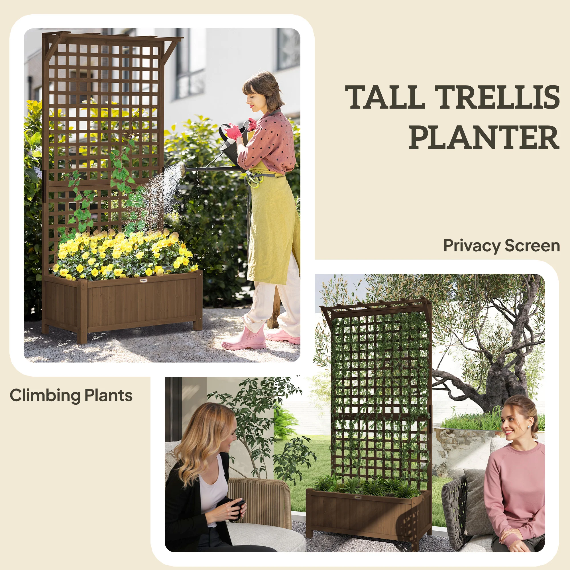 Raised Garden Bed, Wood Planter with Trellis for Vine Climbing, Privacy Screen Planter Box to Grow Vegetables, Herbs, and Flowers for Backyard, Patio, Deck, Coffee - Image 6
