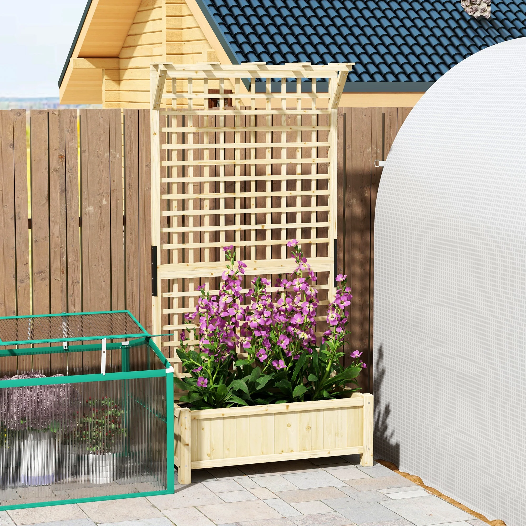 Raised Garden Bed, Wood Planter with Trellis for Vine Climbing, Privacy Screen Planter Box to Grow Vegetables, Herbs, and Flowers for Backyard, Patio, Deck, Natural Wood - Image 11