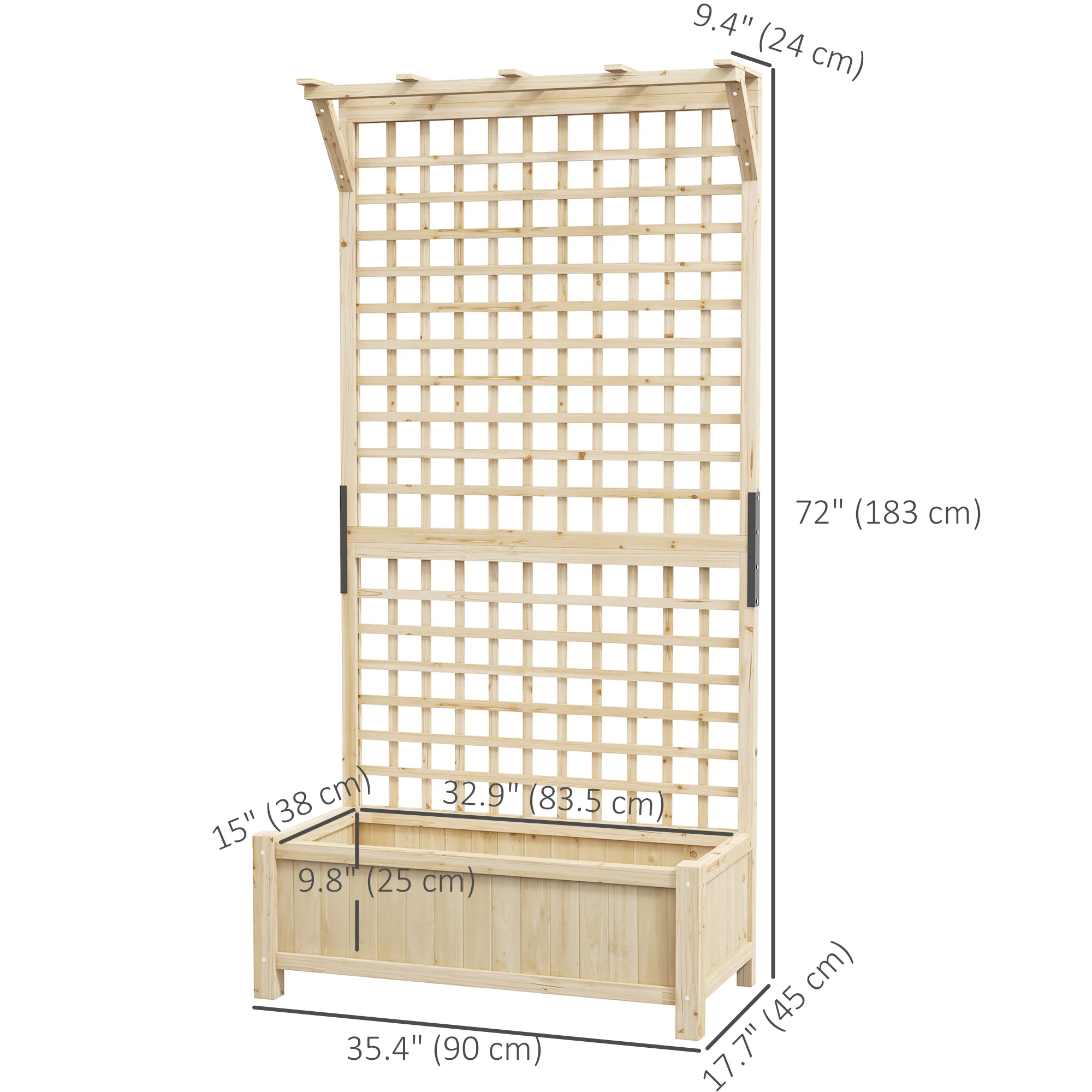 Raised Garden Bed, Wood Planter with Trellis for Vine Climbing, Privacy Screen Planter Box to Grow Vegetables, Herbs, and Flowers for Backyard, Patio, Deck, Natural Wood - Image 5