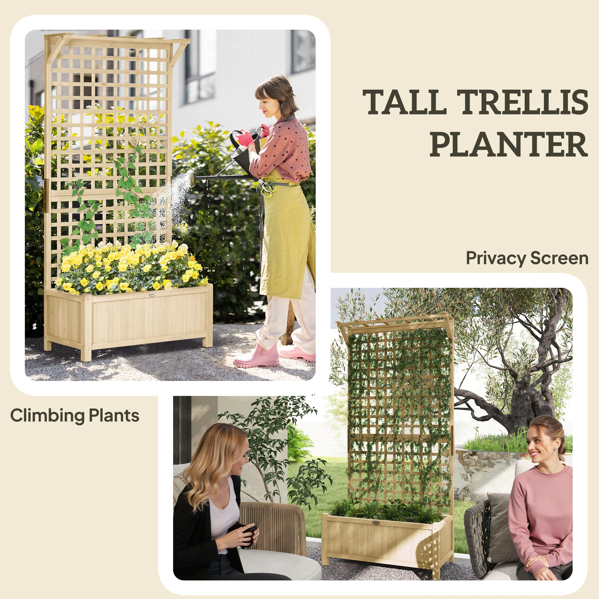 Raised Garden Bed, Wood Planter with Trellis for Vine Climbing, Privacy Screen Planter Box to Grow Vegetables, Herbs, and Flowers for Backyard, Patio, Deck, Natural Wood - Image 6