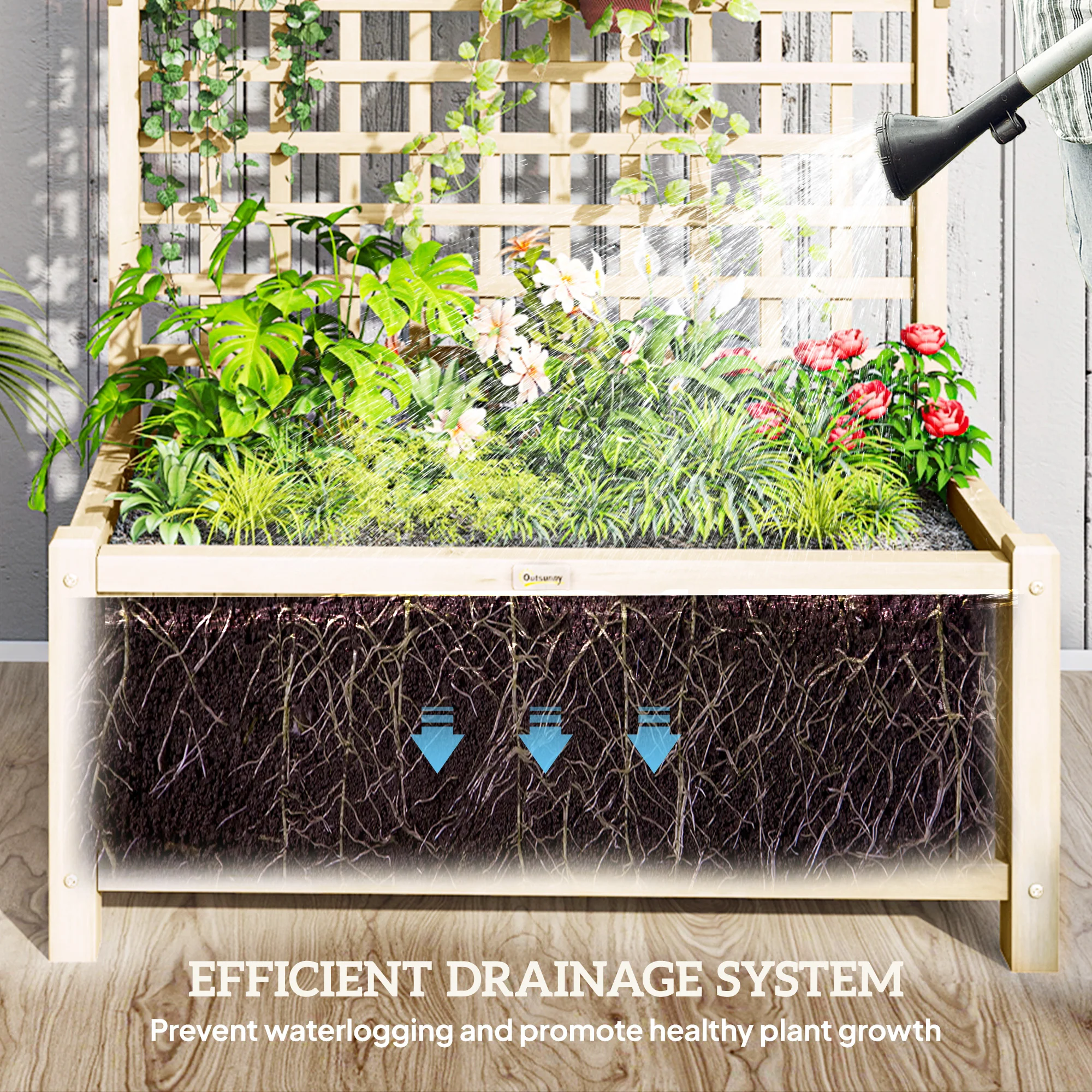 Raised Garden Bed, Wood Planter with Trellis for Vine Climbing, Privacy Screen Planter Box to Grow Vegetables, Herbs, and Flowers for Backyard, Patio, Deck, Natural Wood - Image 8