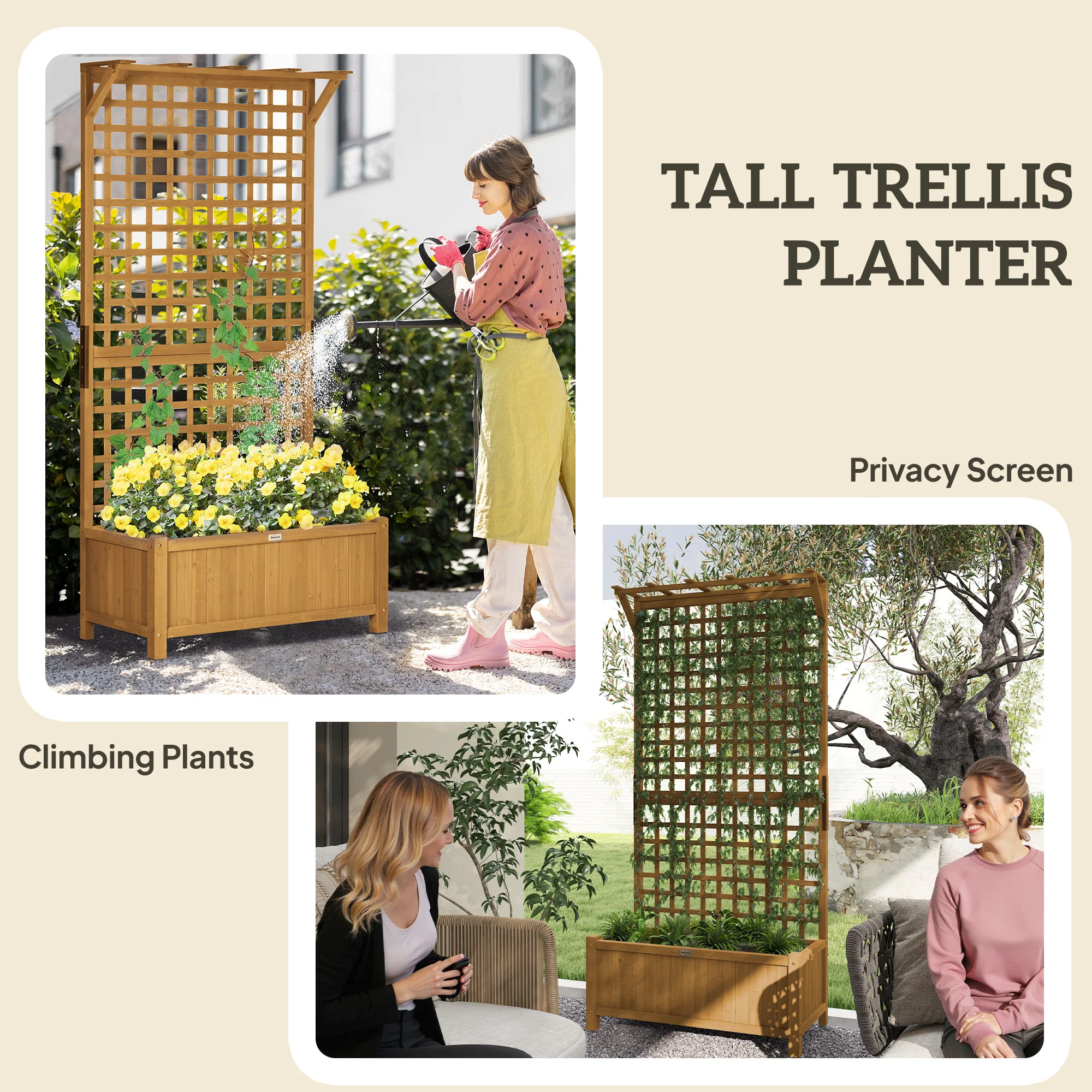 Raised Garden Bed, Wood Planter with Trellis for Vine Climbing, Privacy Screen Planter Box to Grow Vegetables, Herbs, and Flowers for Backyard, Patio, Deck, Yellow - Image 6