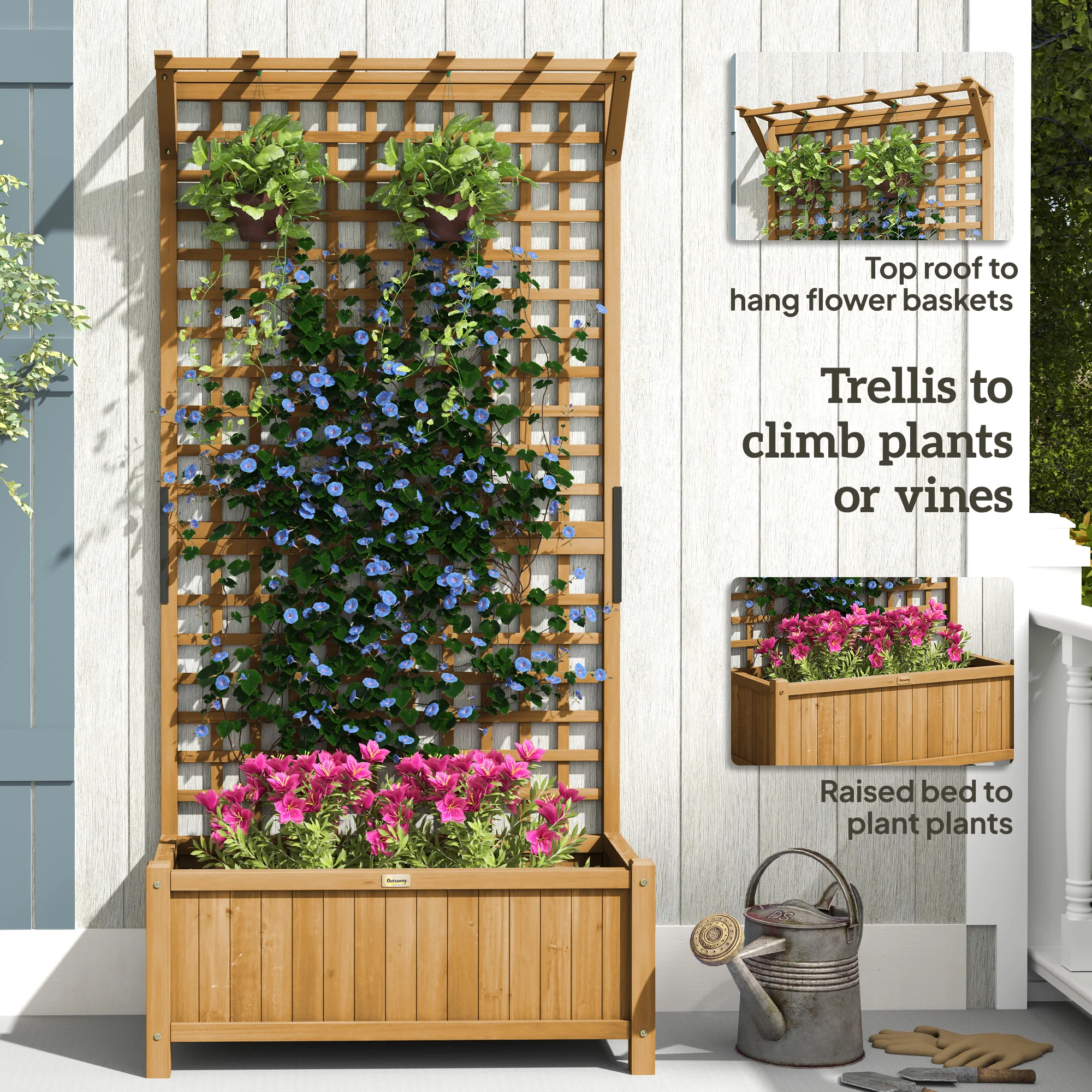 Raised Garden Bed, Wood Planter with Trellis for Vine Climbing, Privacy Screen Planter Box to Grow Vegetables, Herbs, and Flowers for Backyard, Patio, Deck, Yellow - Image 7