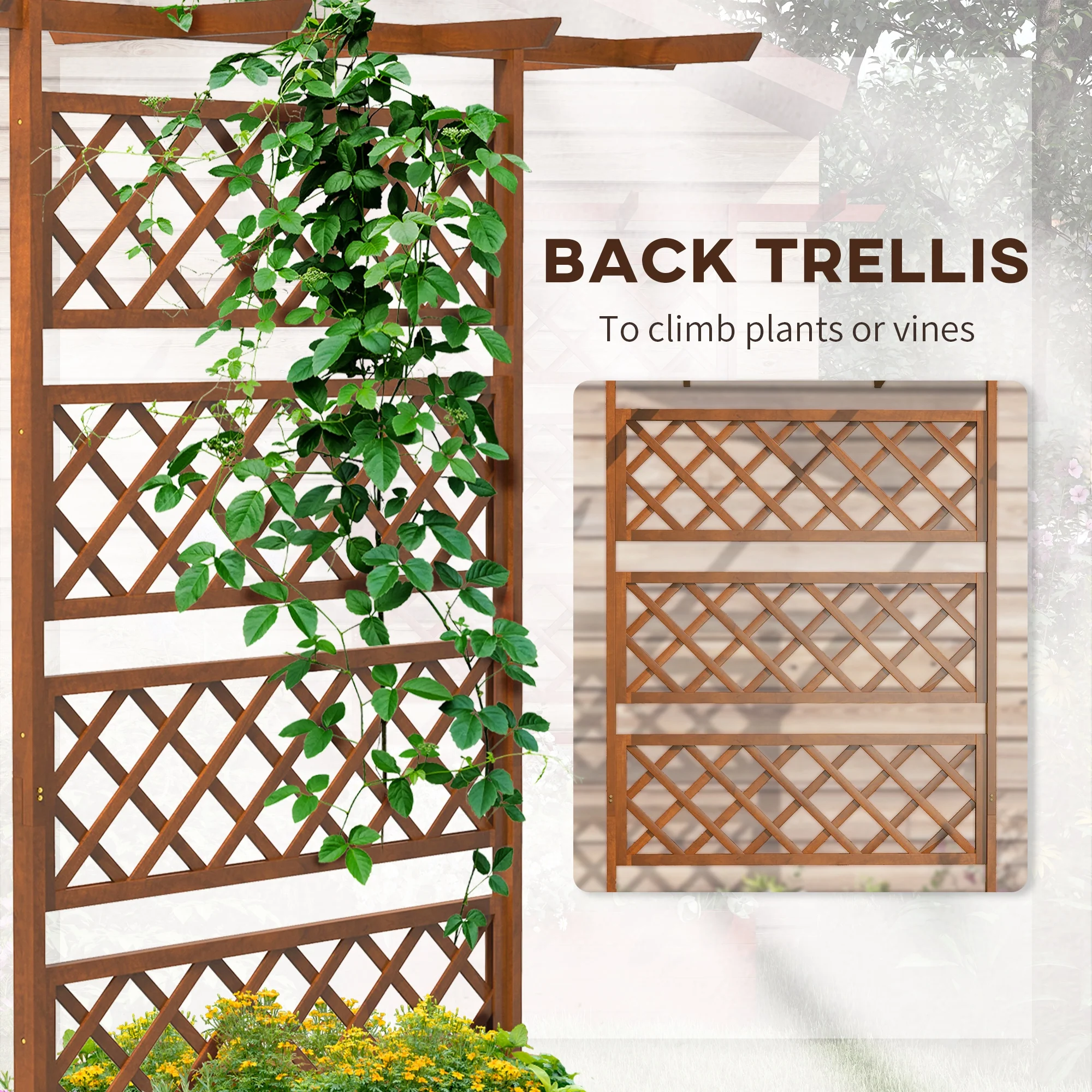 Wooden Raised Garden Bed with Trellis & Roof,63" x 21.7" x 72", Orange - Image 6