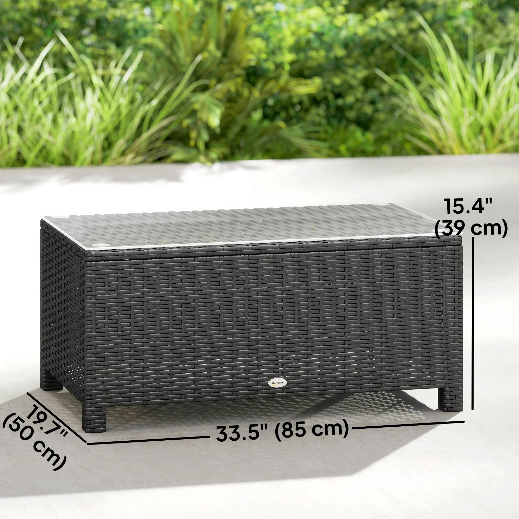 Rattan Coffee Table with Tempered Glass Top, Dark Grey - Image 5