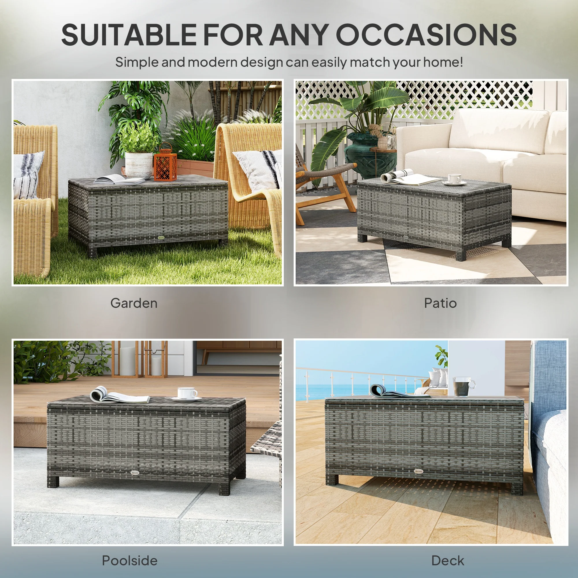 Rectangular Rattan Wicker Coffee Table with Tempered Glass Top & Anti-Slip Footing, Brown - Image 8