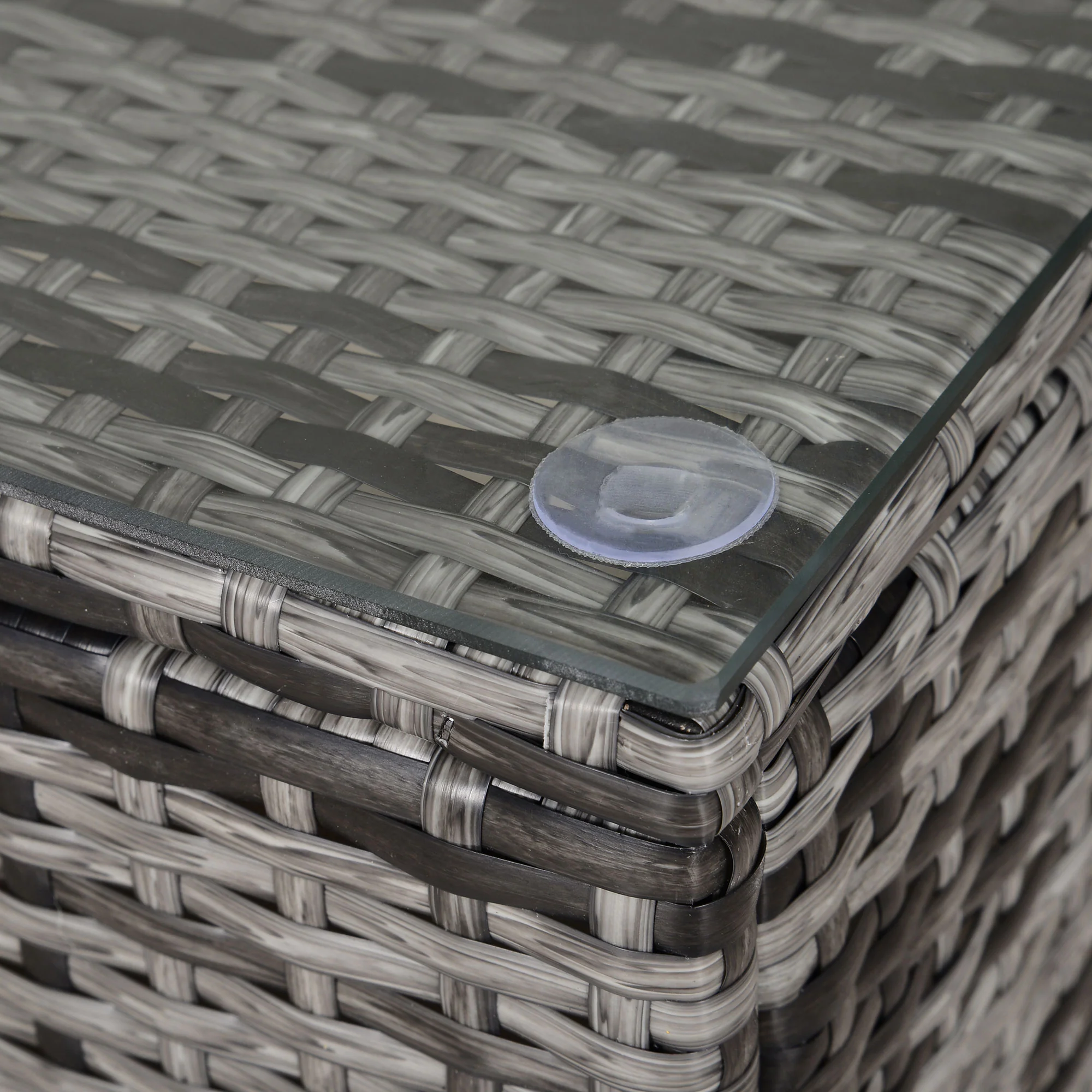 Rectangular Rattan Wicker Coffee Table with Tempered Glass Top & Anti-Slip Footing, Mixed Grey - Image 10