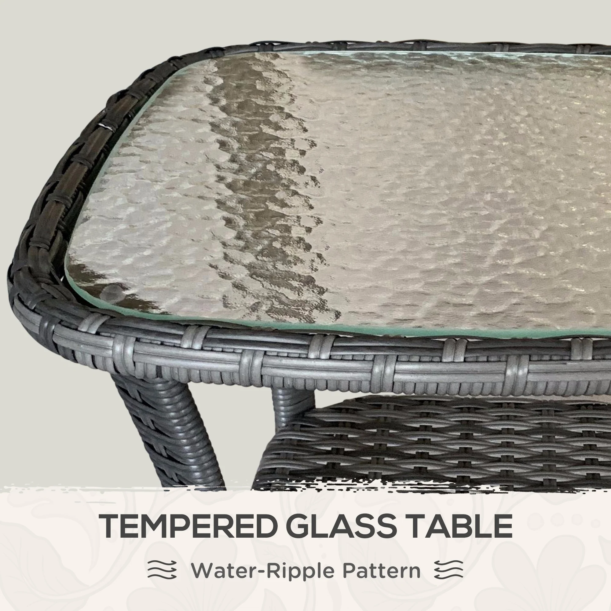 Rattan Coffee Table with Storage Shelf and Glass Top, Mixed Grey - Image 6