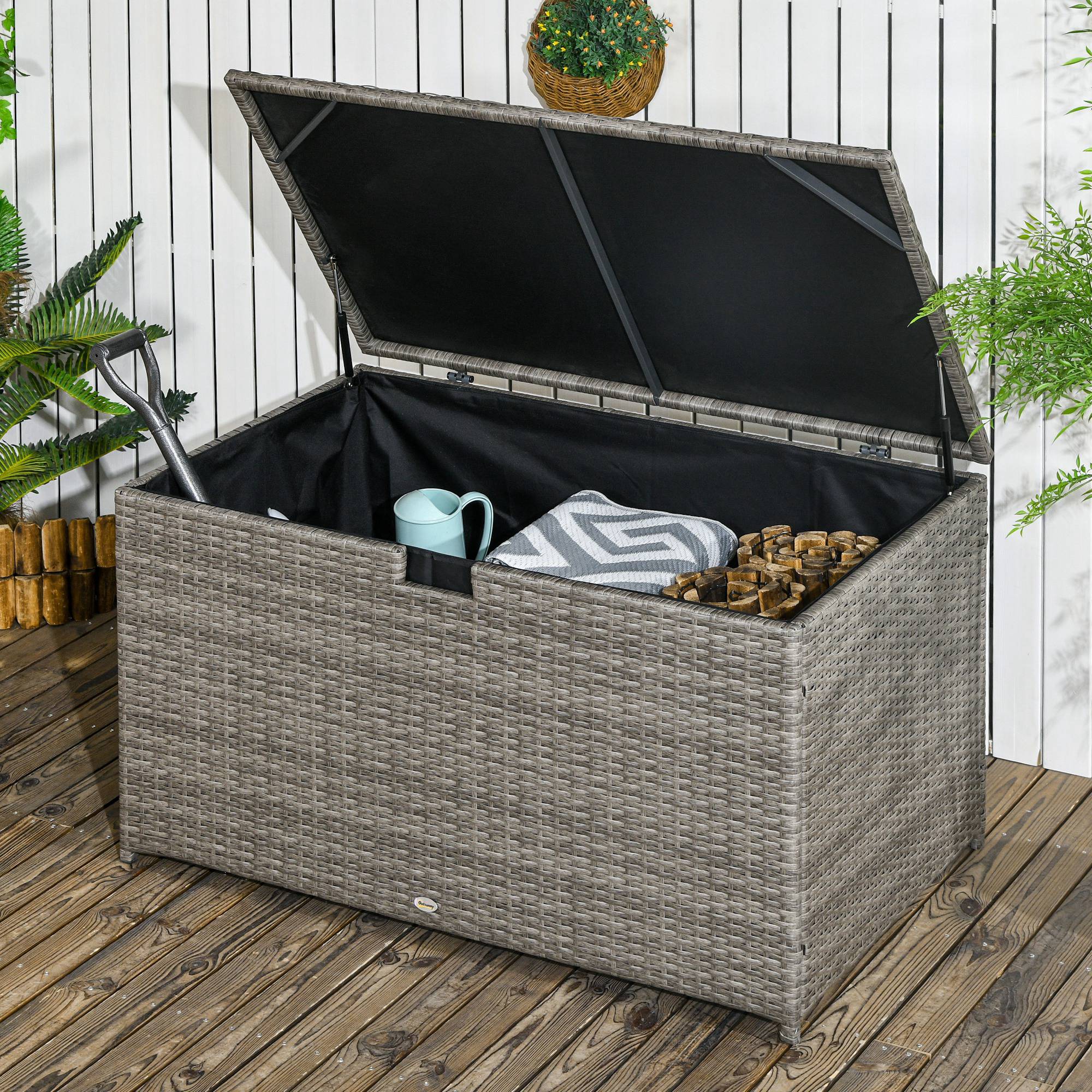 113 Gallon Outdoor Storage Box, Waterproof PE Rattan Deck Storage Container, Mixed Grey - Image 3