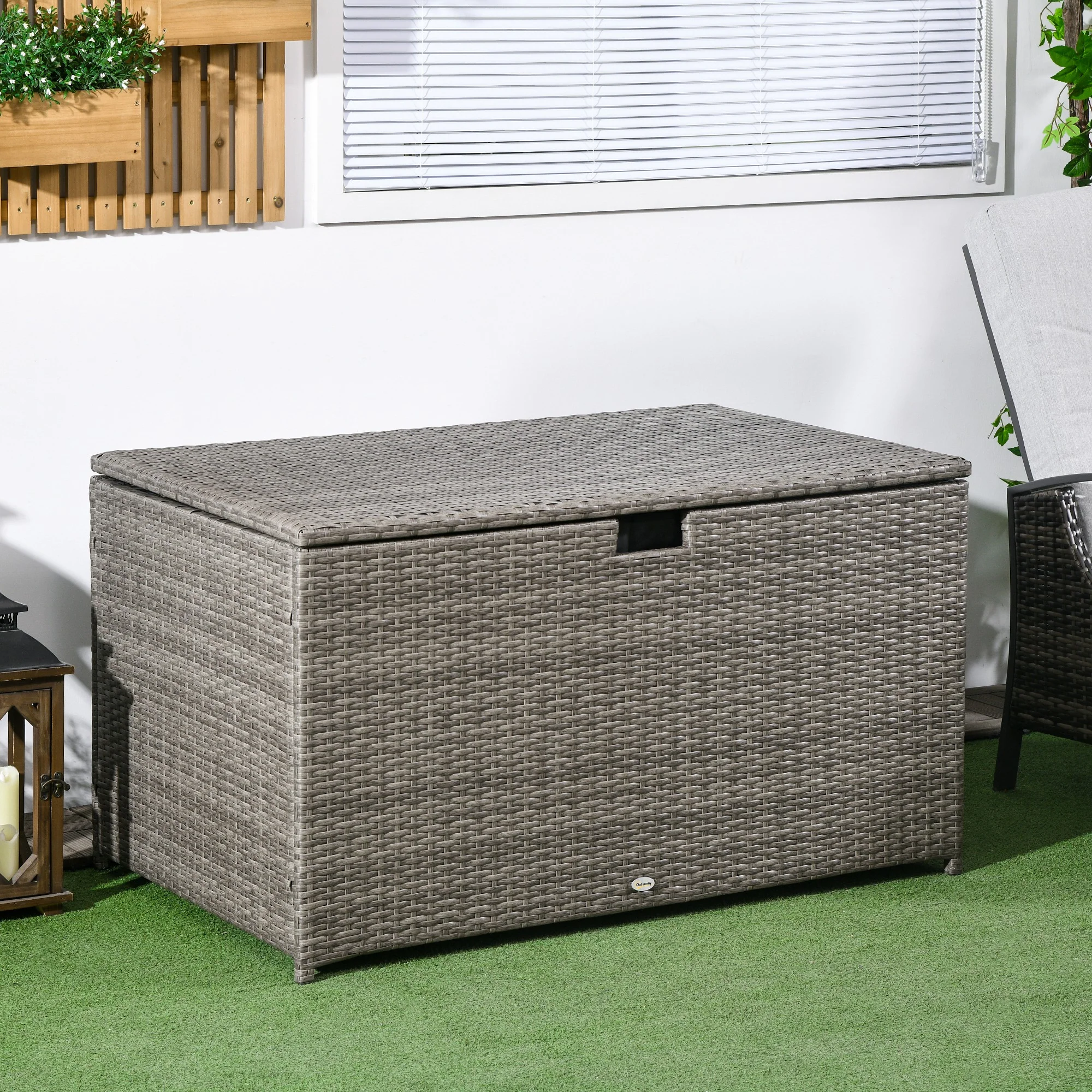 113 Gallon Outdoor Storage Box, Waterproof PE Rattan Deck Storage Container, Mixed Grey - Image 4