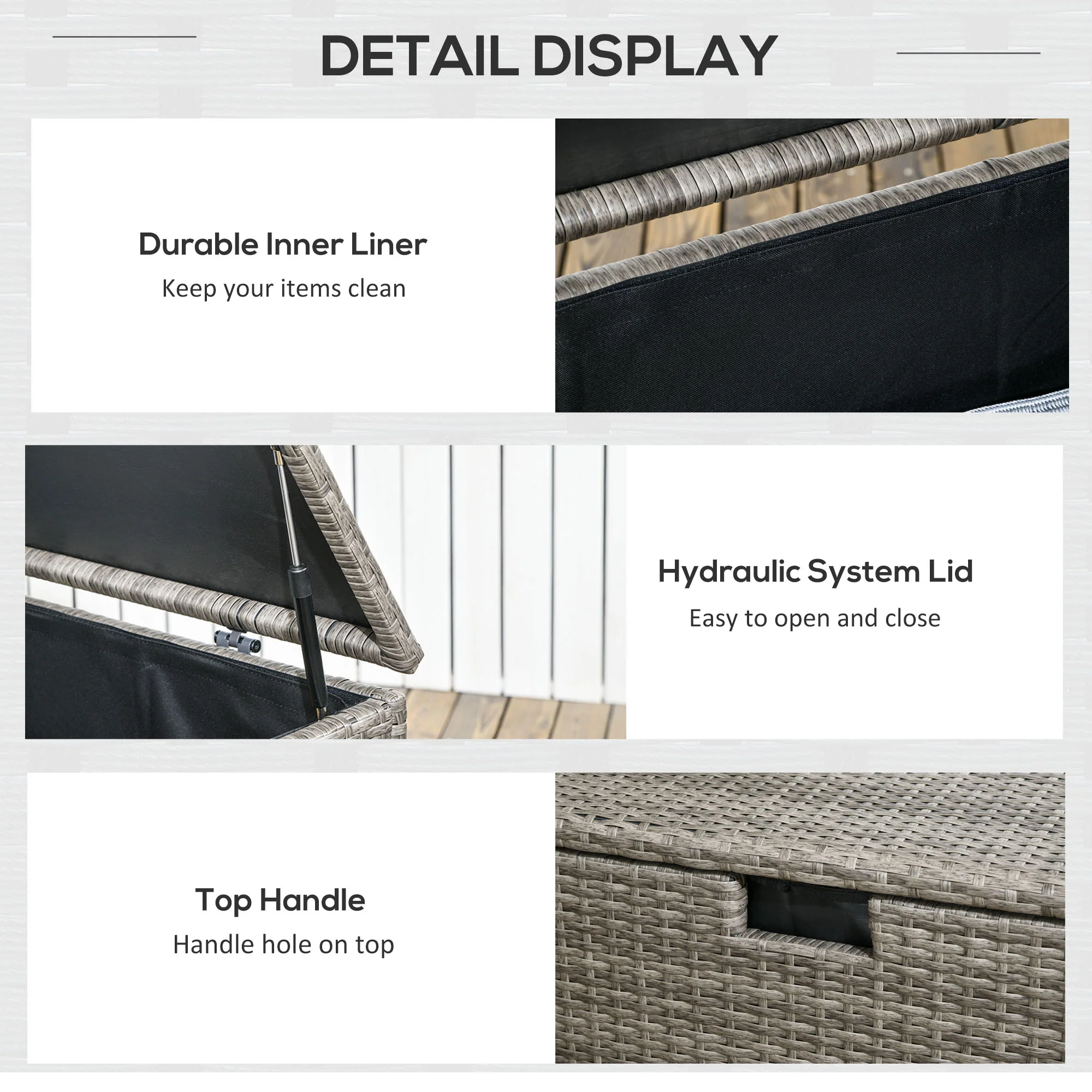 113 Gallon Outdoor Storage Box, Waterproof PE Rattan Deck Storage Container, Mixed Grey - Image 8
