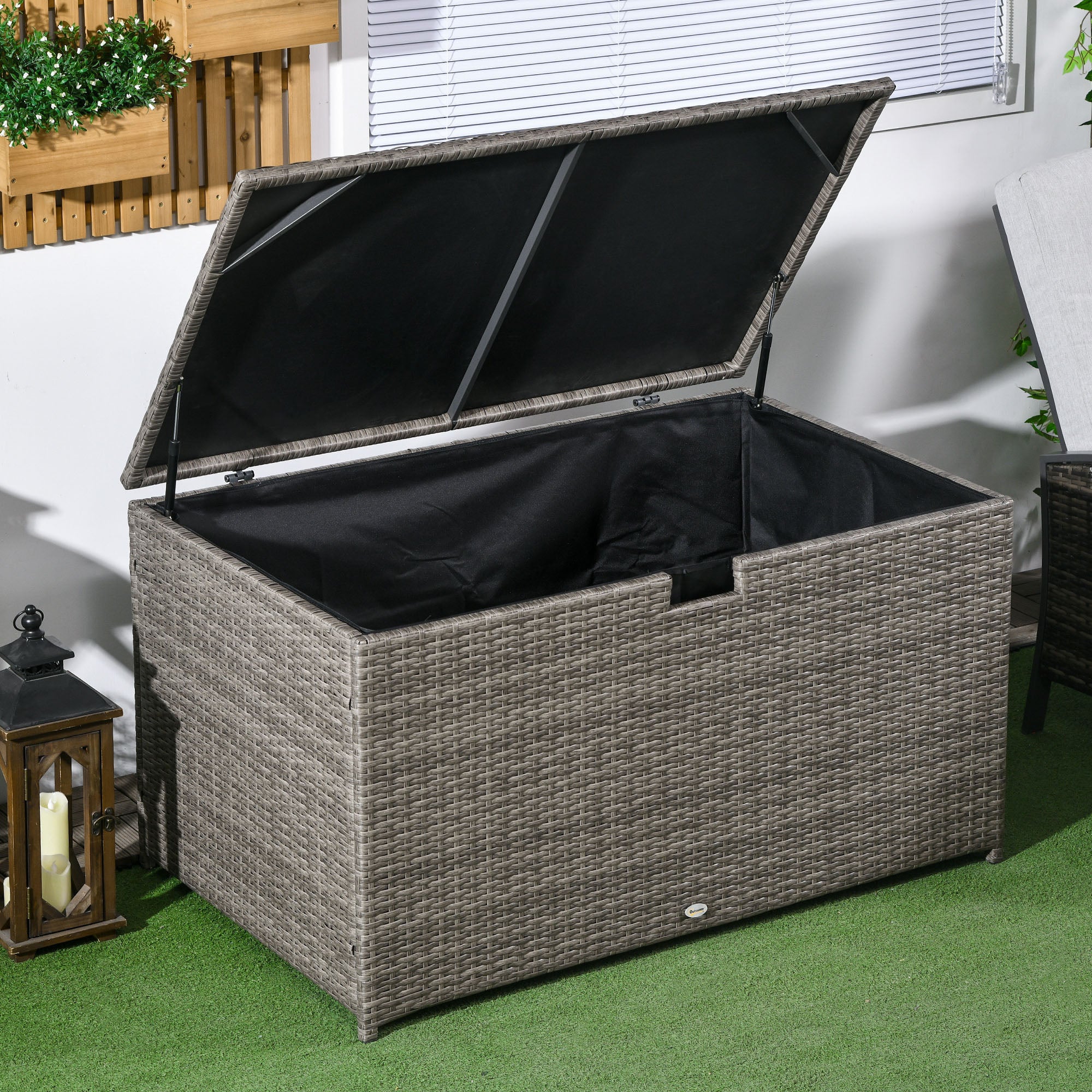 113 Gallon Outdoor Storage Box, Waterproof PE Rattan Deck Storage Container, Mixed Grey - Image 9
