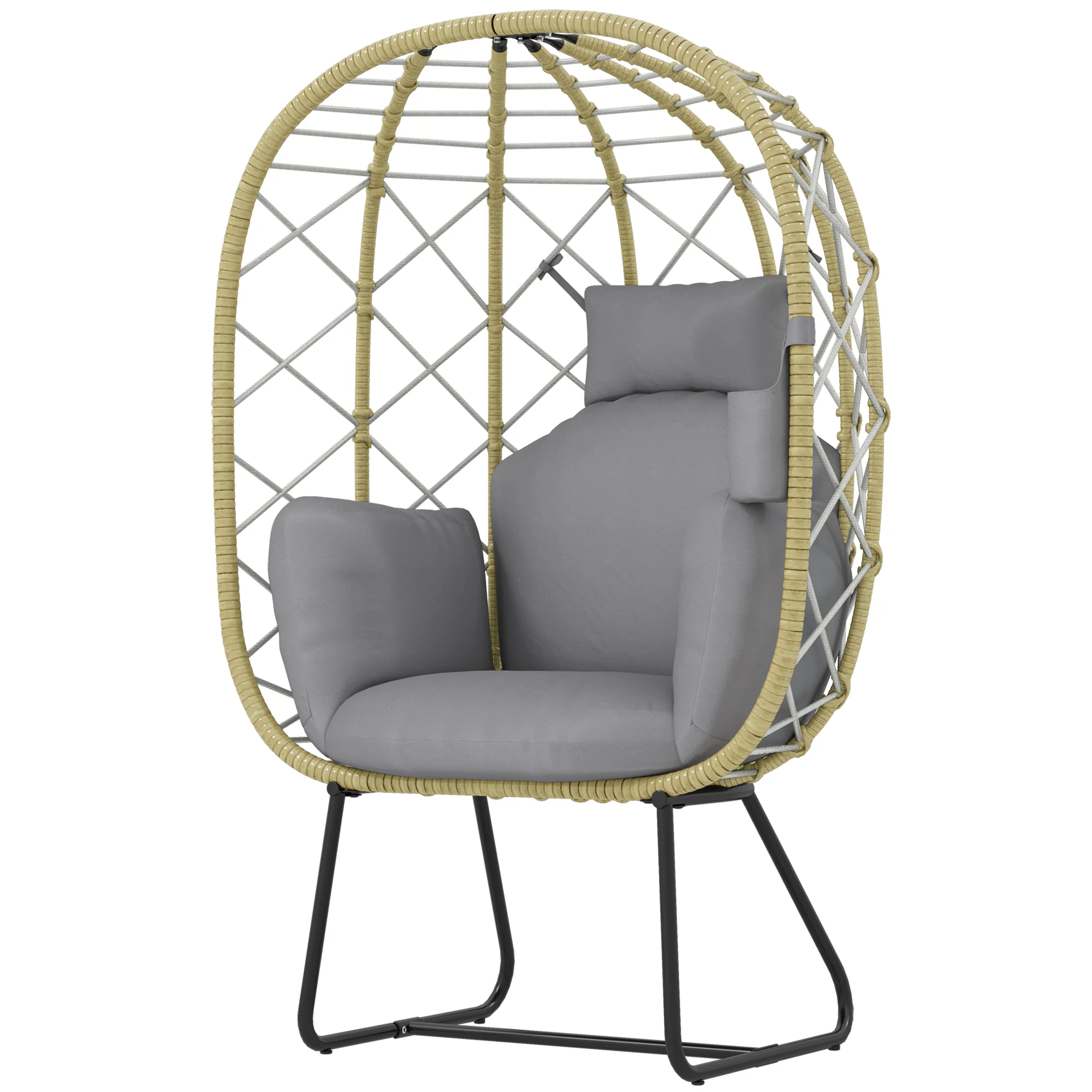 Rattan Egg Chair with Thickened Cushion, Headrest & Cup Holder for Patio, Balcony, Grey - Image 2