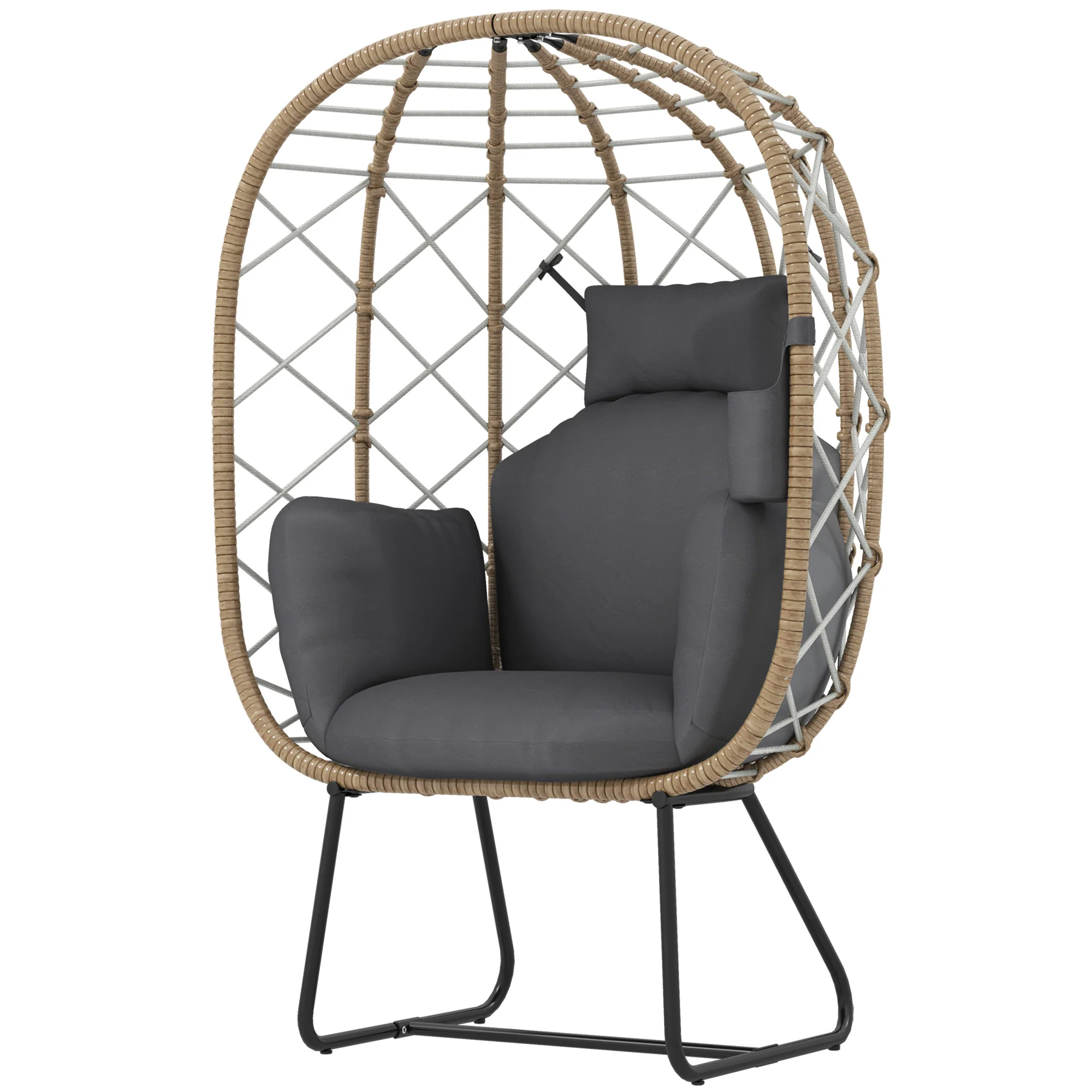 Rattan Egg Chair with Thickened Cushion, Headrest & Cup Holder for Patio, Balcony, Brown - Image 2
